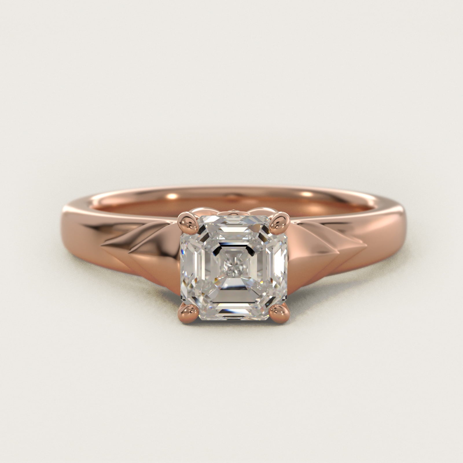 Chevron Solitaire Plus Engagement Ring in 14k Rose Gold - Asscher Center