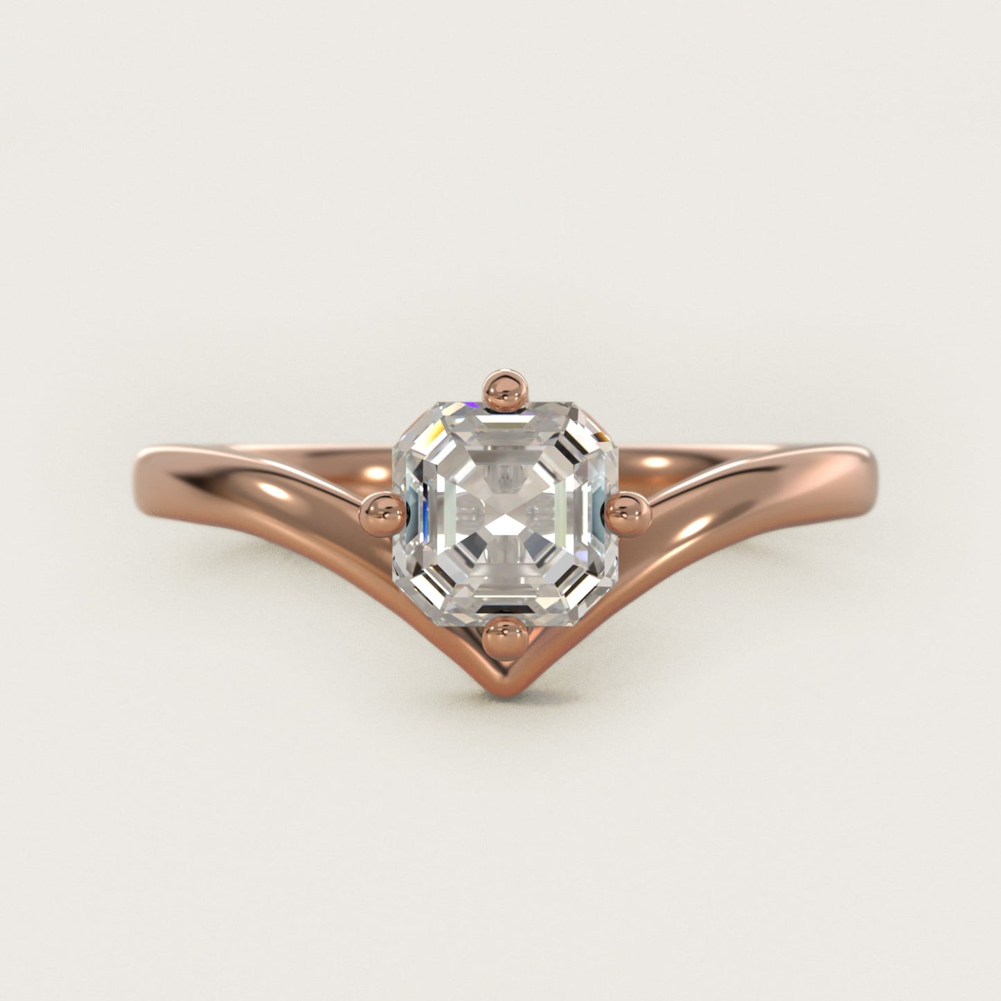 Chevron Solitaire Engagement Ring in 14k Rose Gold - Asscher Center