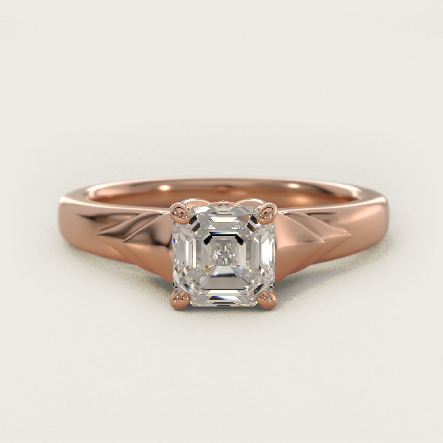 Chevron Solitaire Plus Engagement Ring in 18k Rose Gold - Asscher Center