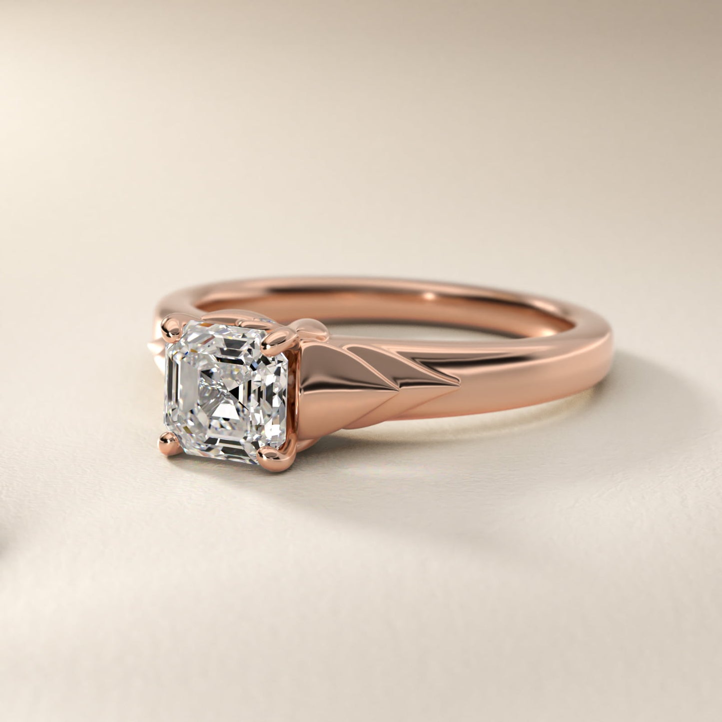 Chevron Solitaire Plus Engagement Ring in 14k Rose Gold - Asscher Center
