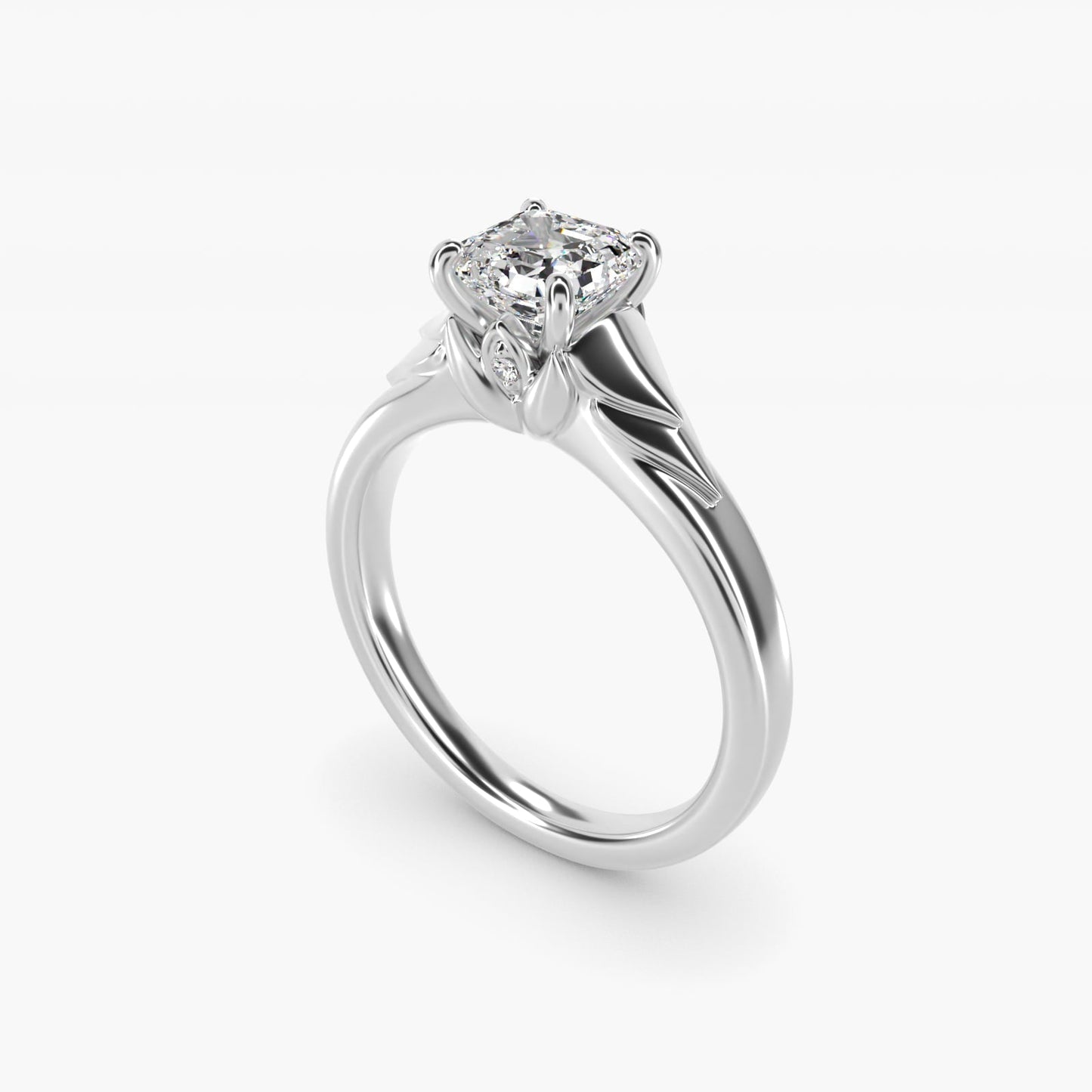 Chevron Solitaire Plus Engagement Ring in 18k White Gold - Asscher Center