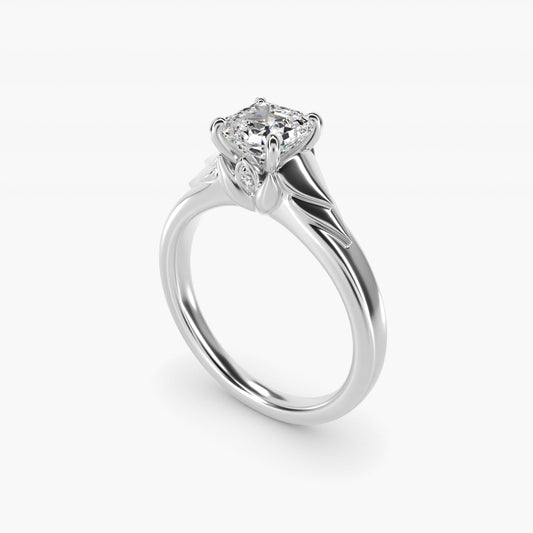 Chevron Solitaire Plus Engagement Ring in 18k White Gold - Asscher Center