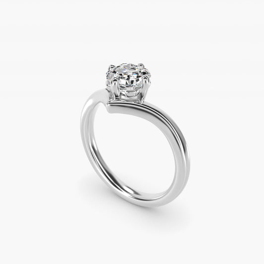 Chevron Solitaire Engagement Ring in 18k White Gold - Asscher Center