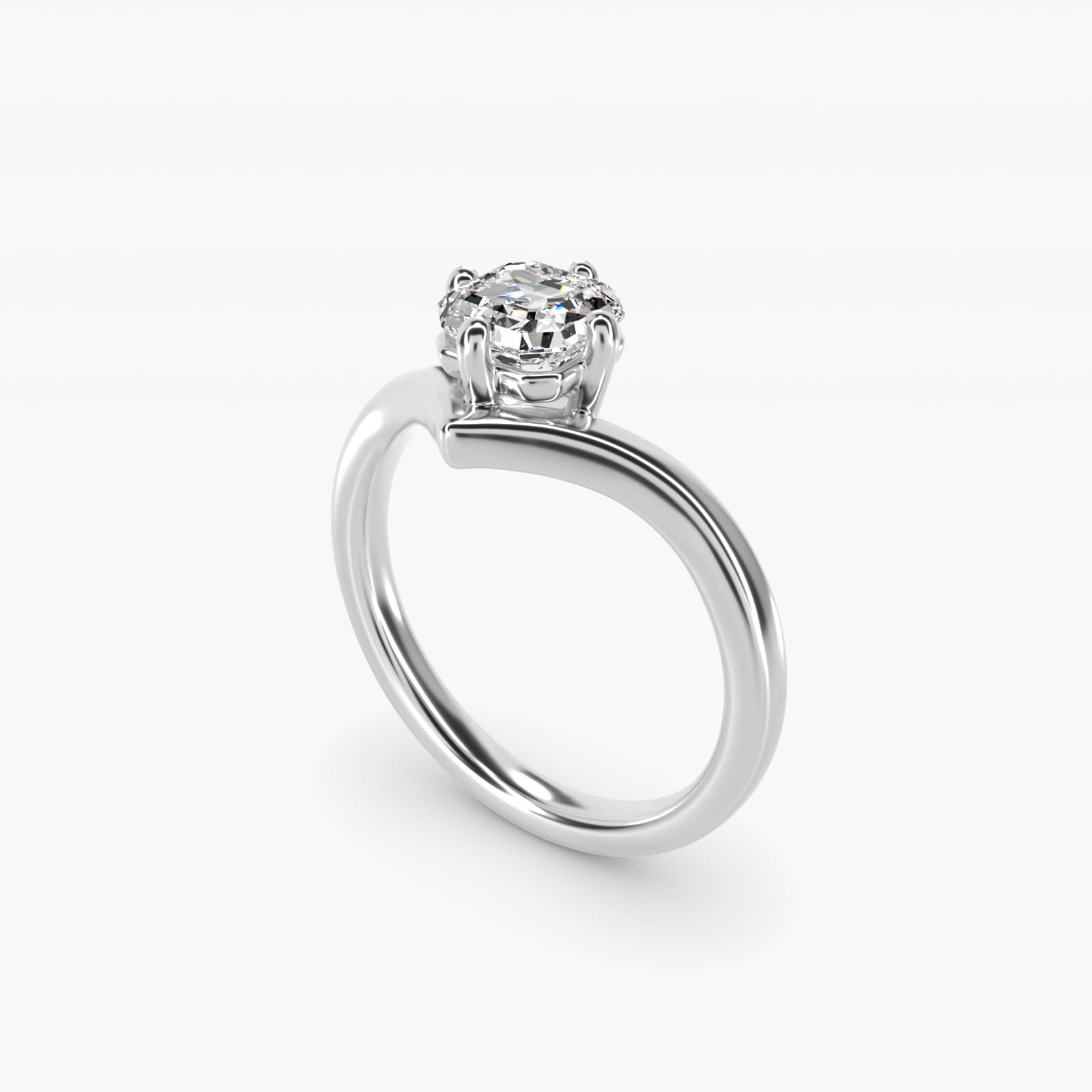 Chevron Solitaire Engagement Ring in 14k White Gold - Asscher Center