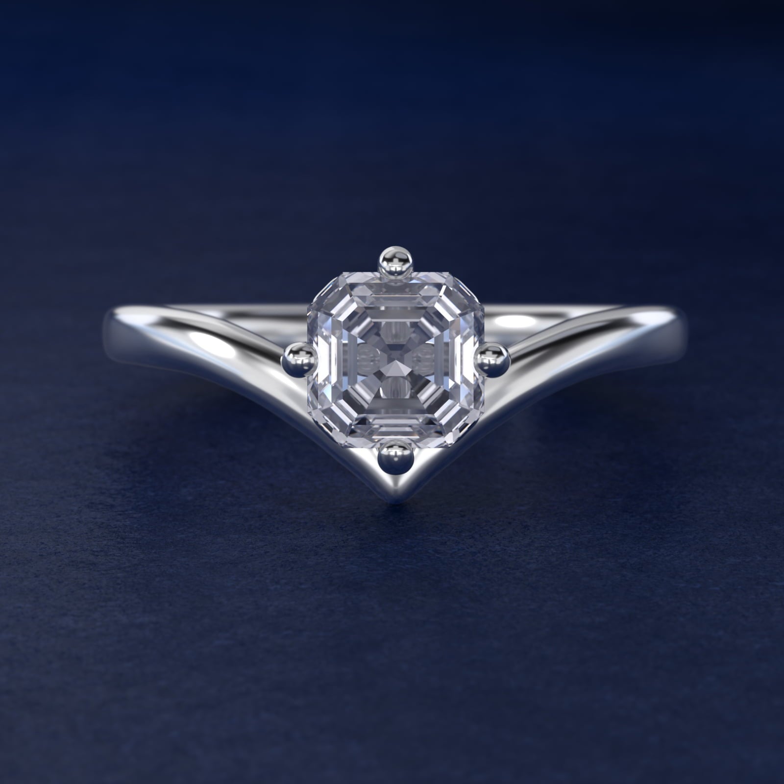 Chevron Solitaire Engagement Ring in 14k White Gold - Asscher Center