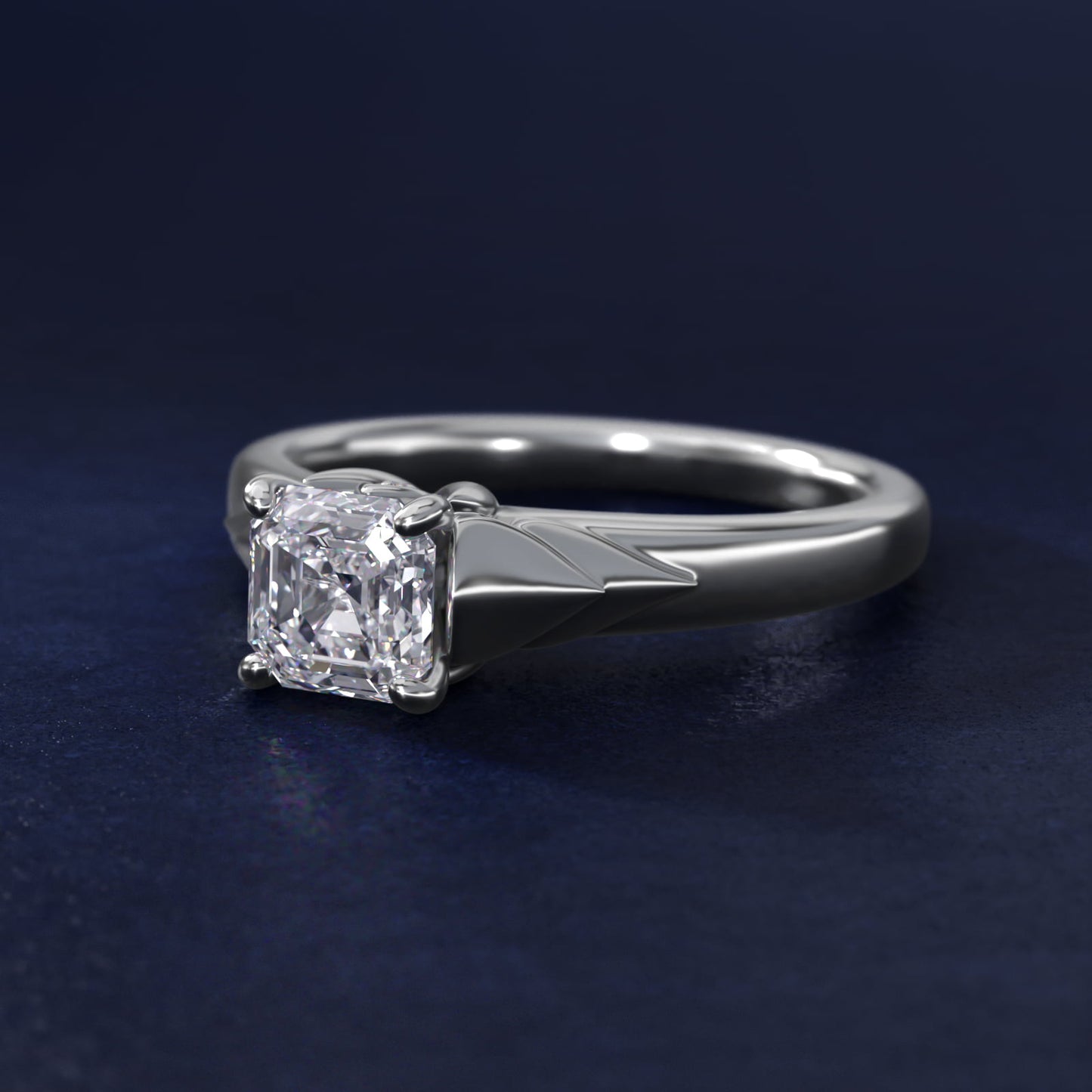 Chevron Solitaire Plus Engagement Ring in 14k White Gold - Asscher Center