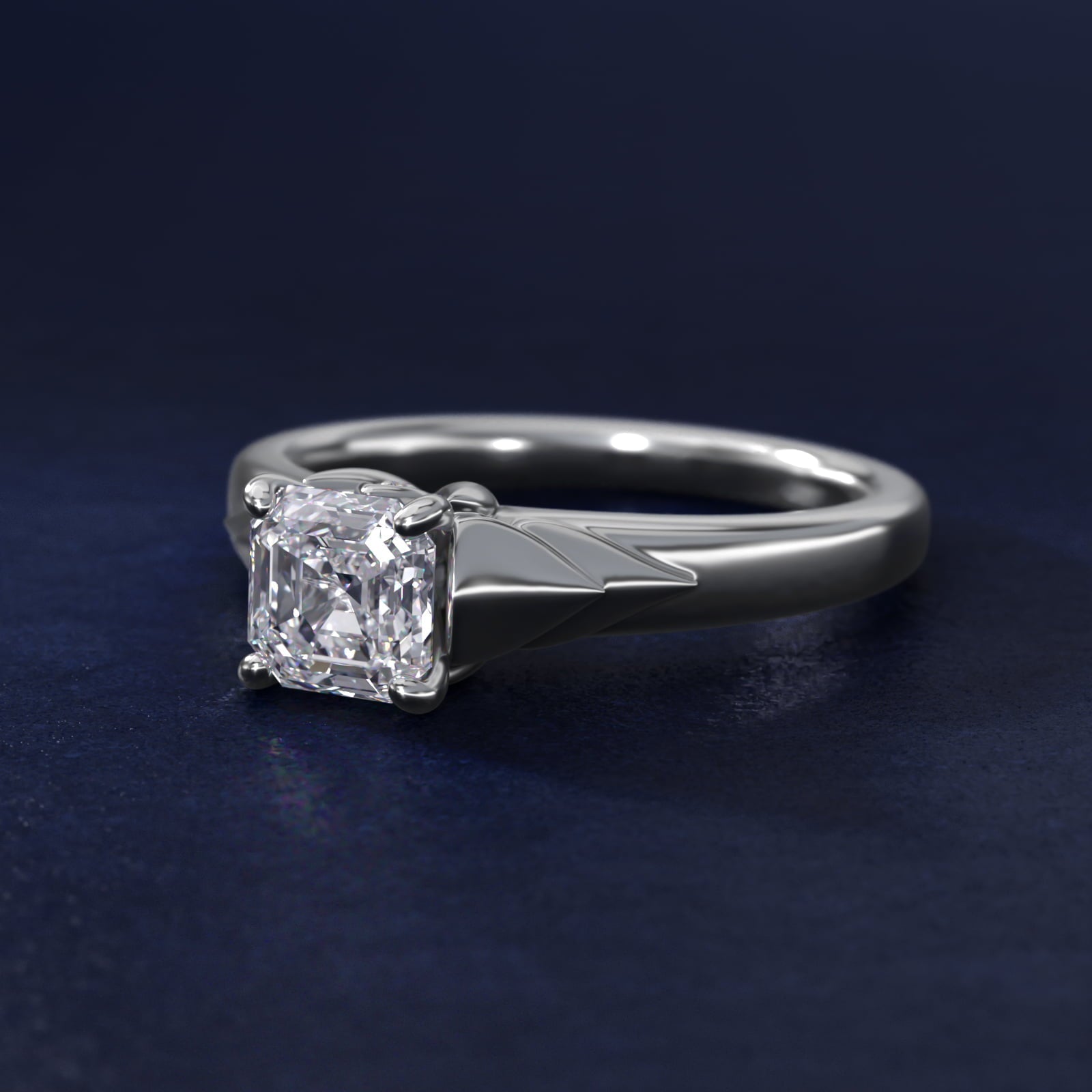 Chevron Solitaire Plus Engagement Ring in 18k White Gold - Asscher Center
