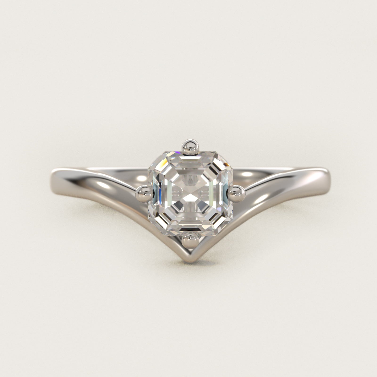 Chevron Solitaire Engagement Ring in 14k White Gold - Asscher Center