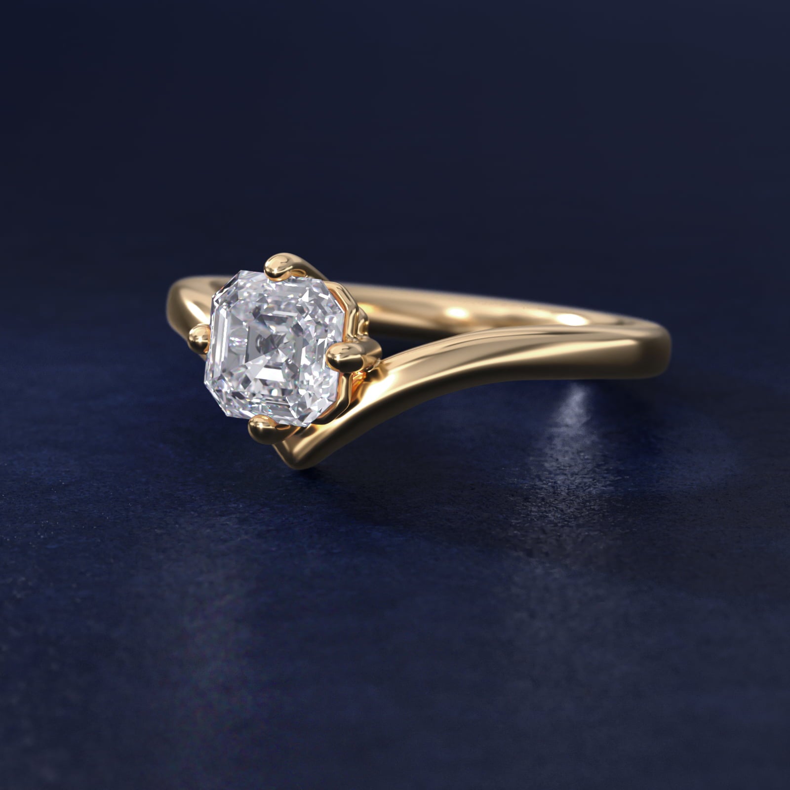 Chevron Solitaire Engagement Ring in 18k Yellow Gold - Asscher Center