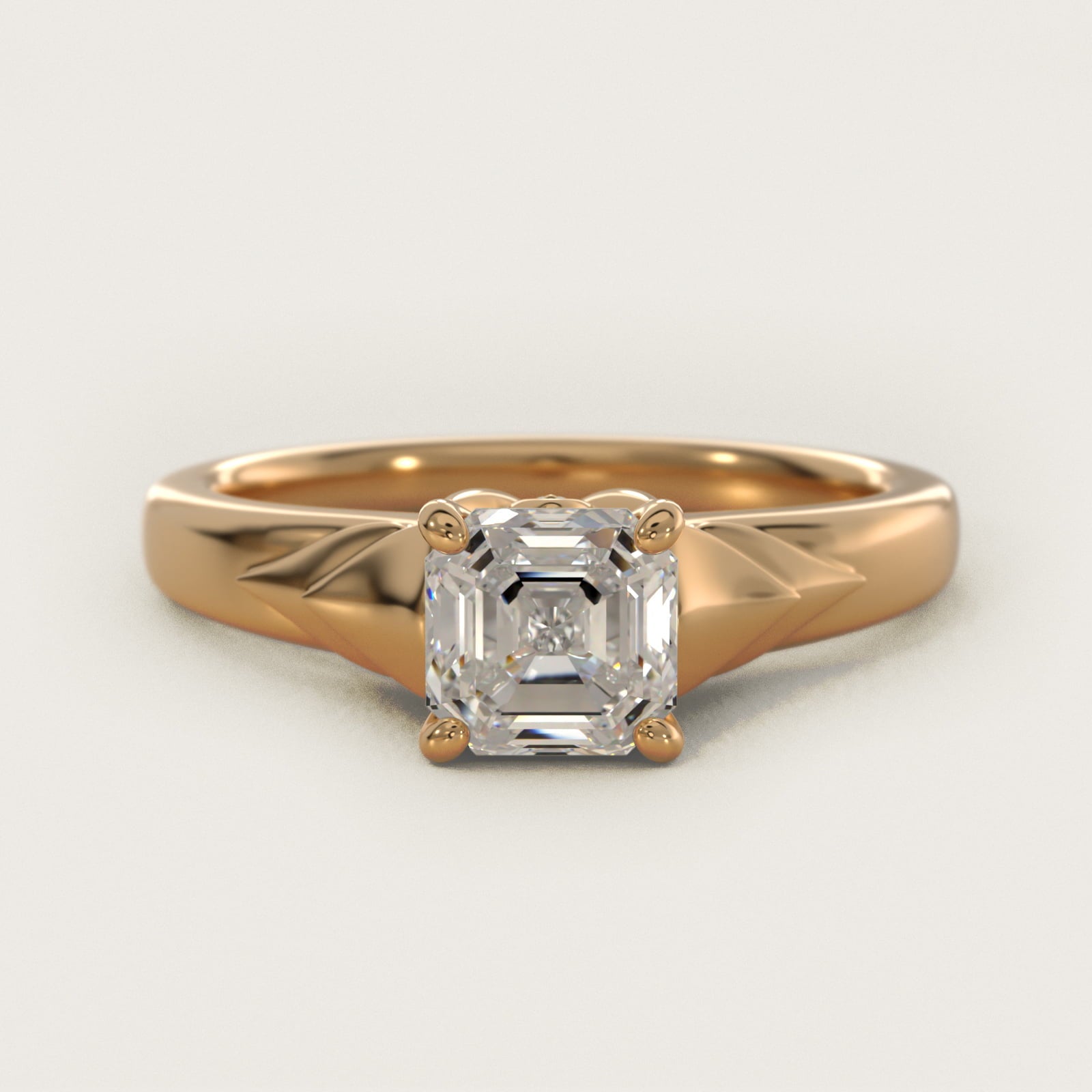 Chevron Solitaire Plus Engagement Ring in 14k Yellow Gold - Asscher Center