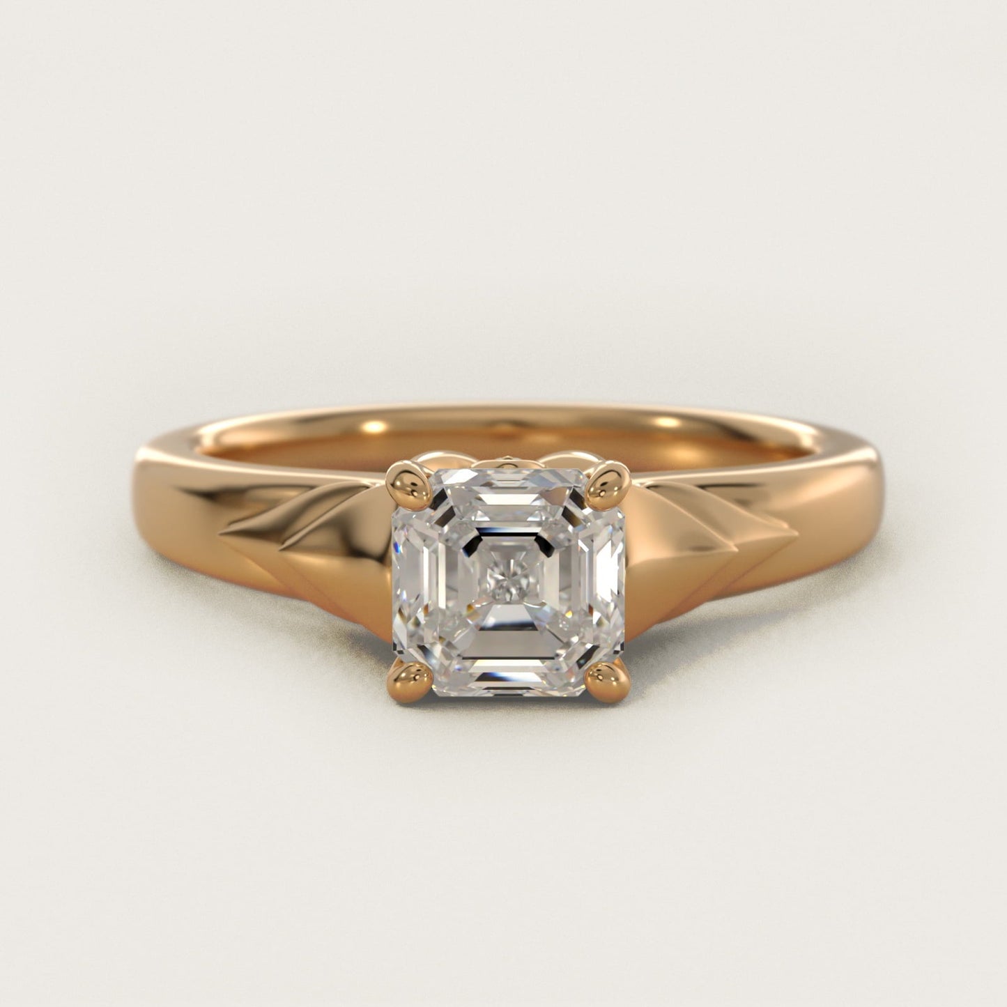 Chevron Solitaire Plus Engagement Ring in 18k Yellow Gold - Asscher Center