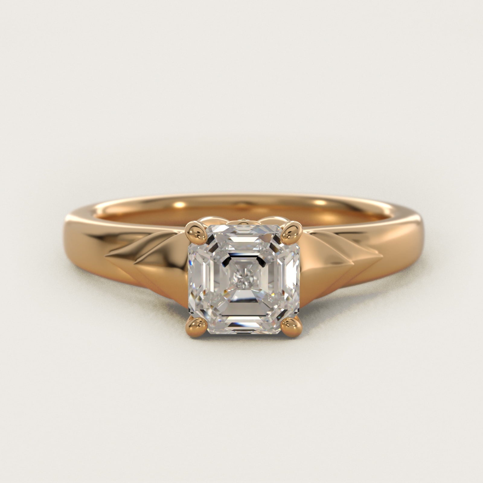 Chevron Solitaire Plus Engagement Ring in 18k Yellow Gold - Asscher Center