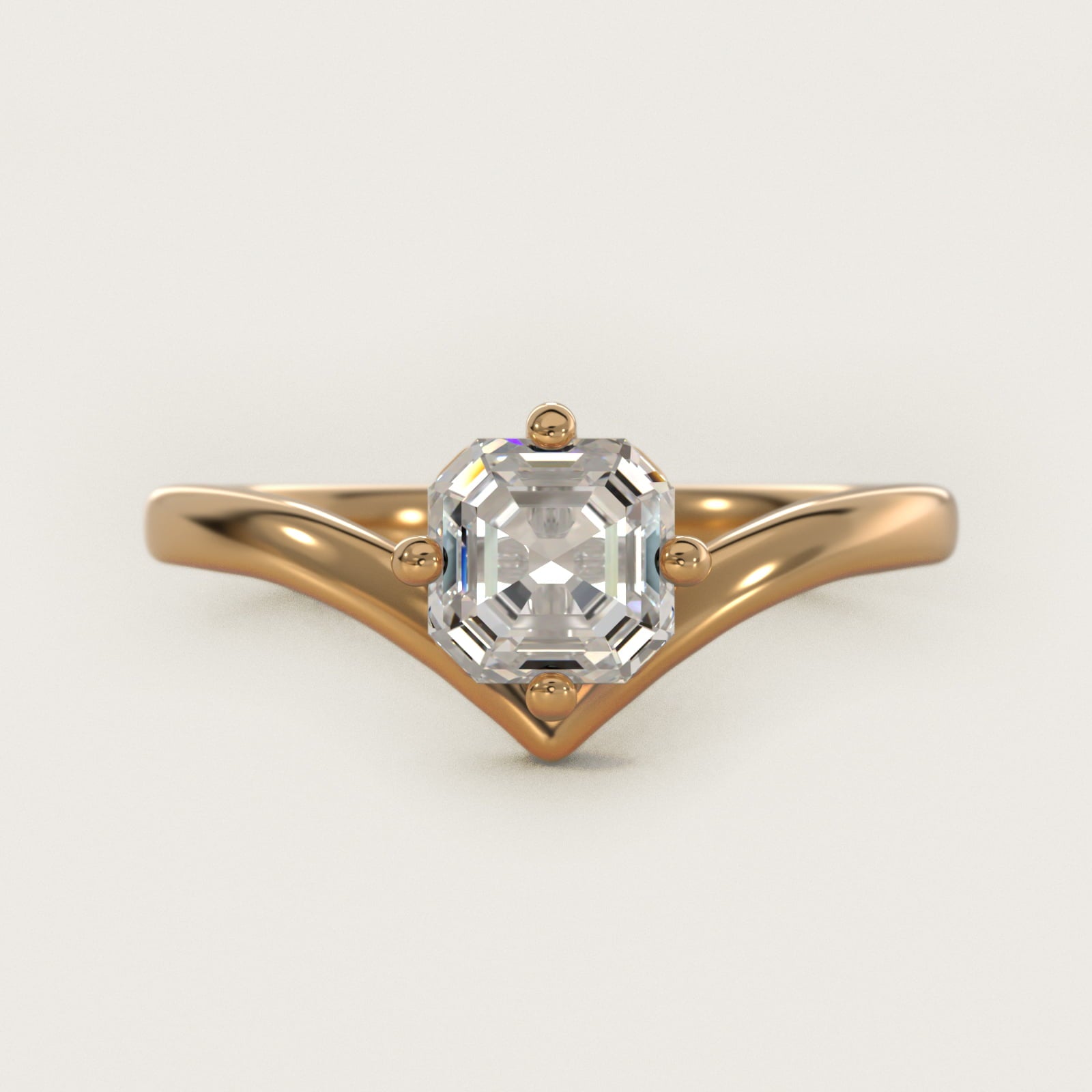 Chevron Solitaire Engagement Ring in 14k Yellow Gold - Asscher Center