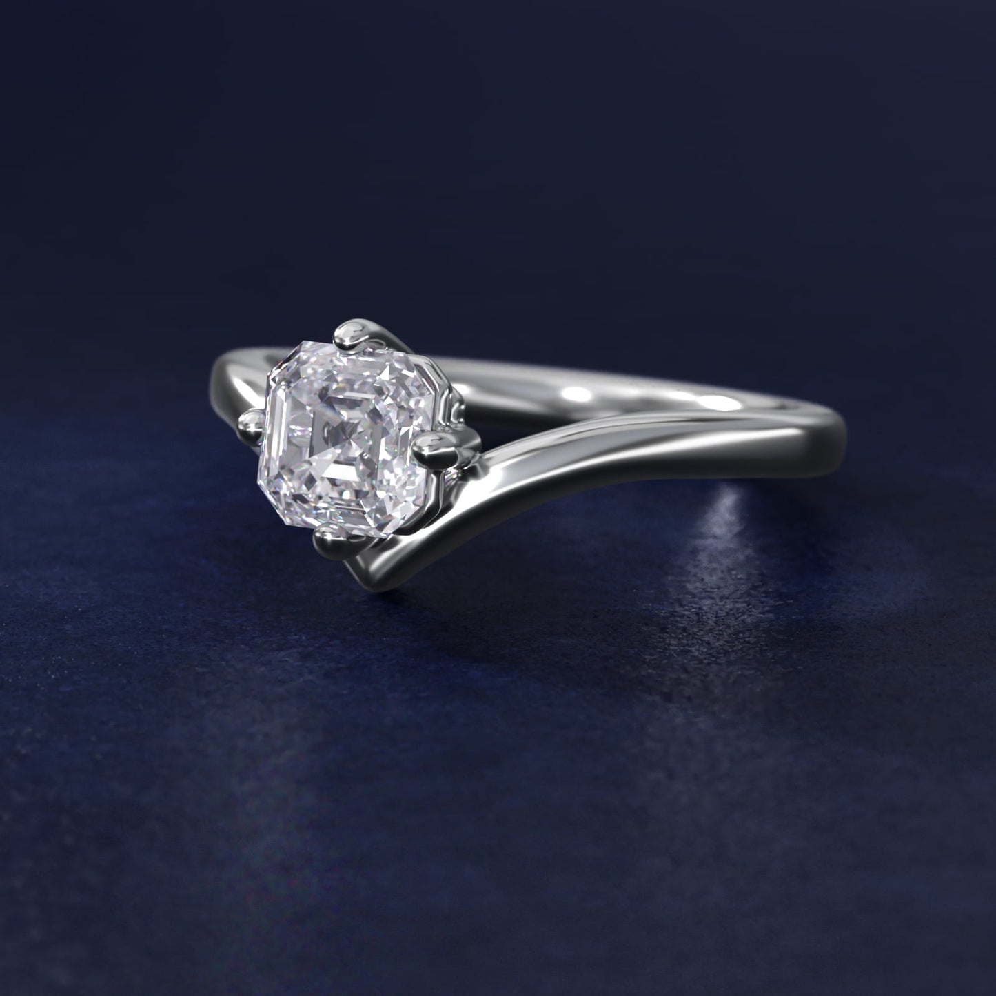 Chevron Solitaire Engagement Ring in Platinum - Asscher Center