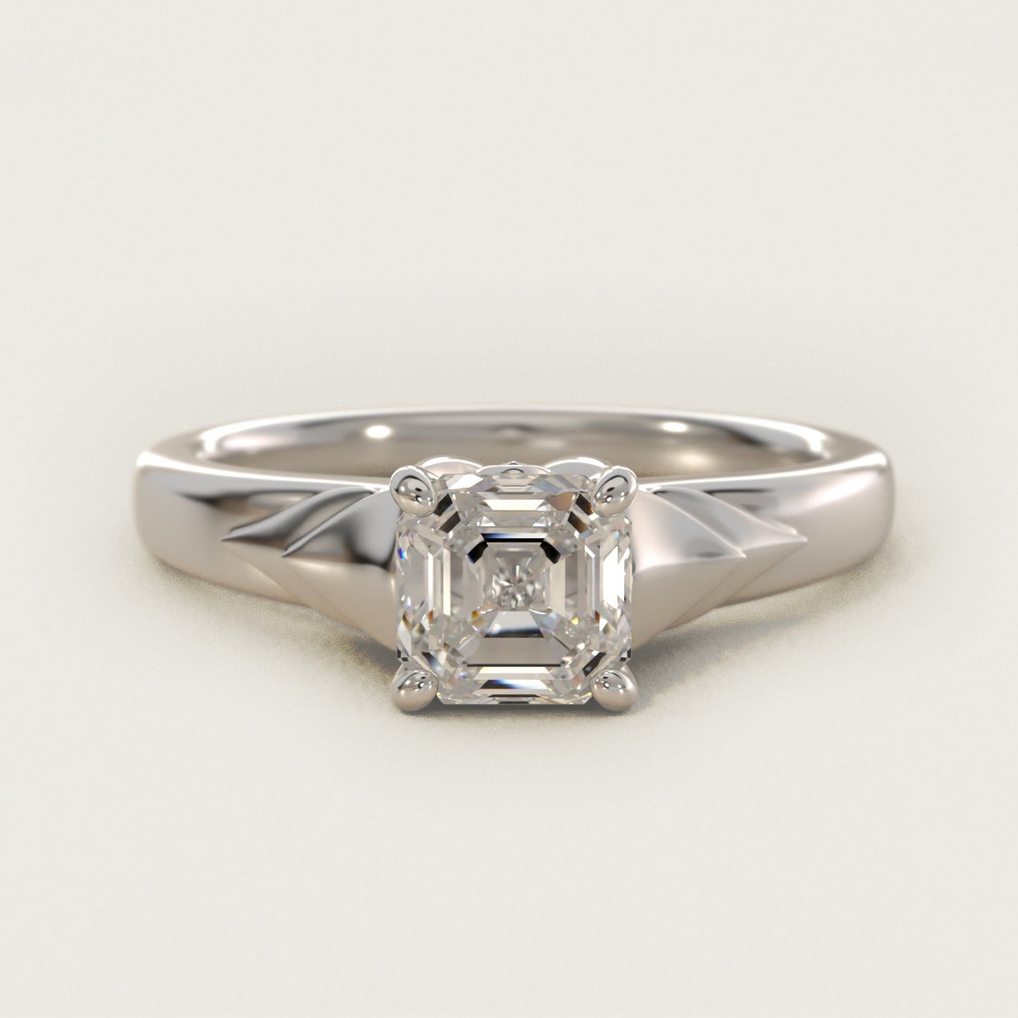 Chevron Solitaire Plus Engagement Ring in Platinum - Asscher Center