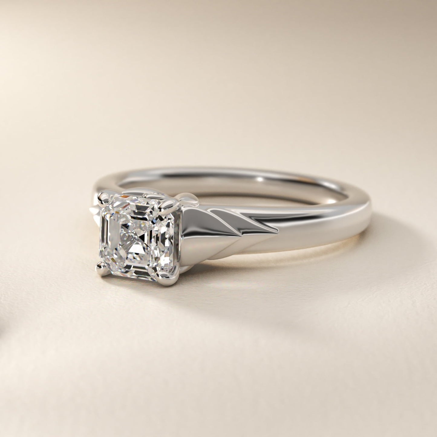 Chevron Solitaire Plus Engagement Ring in Platinum - Asscher Center
