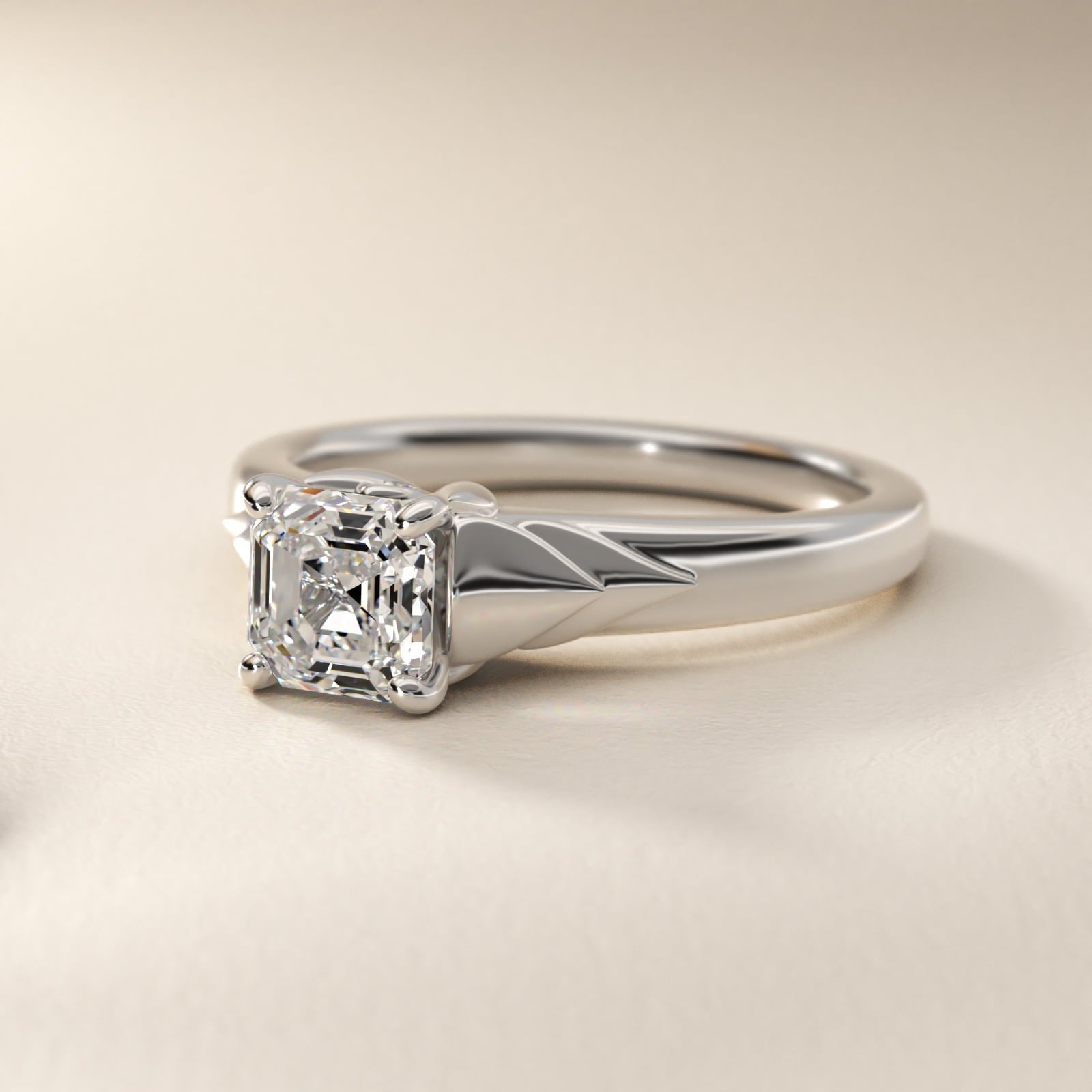 Chevron Solitaire Plus Engagement Ring in Platinum - Asscher Center