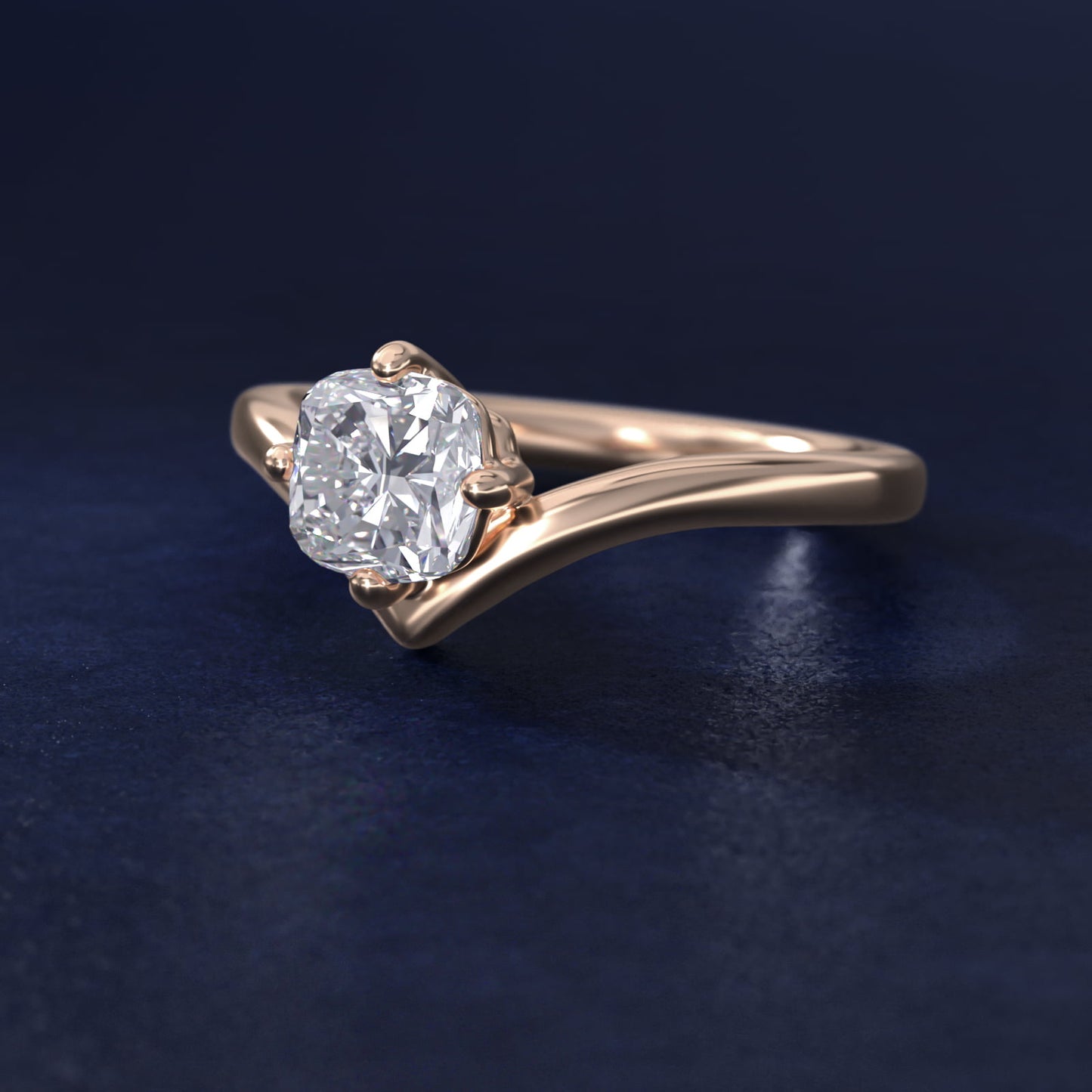 Chevron Solitaire Engagement Ring in 18k Rose Gold - Cushion Center