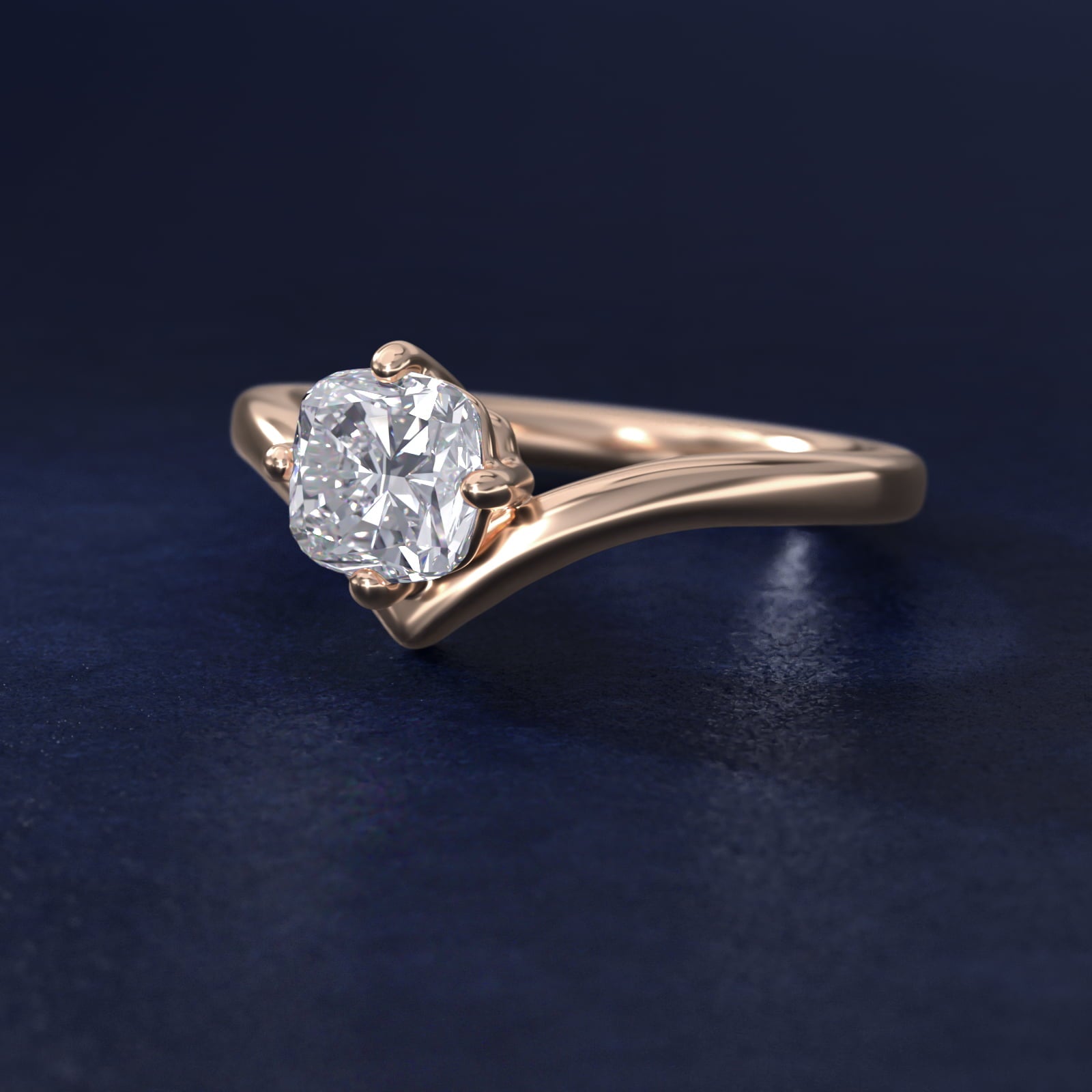 Chevron Solitaire Engagement Ring in 18k Rose Gold - Cushion Center