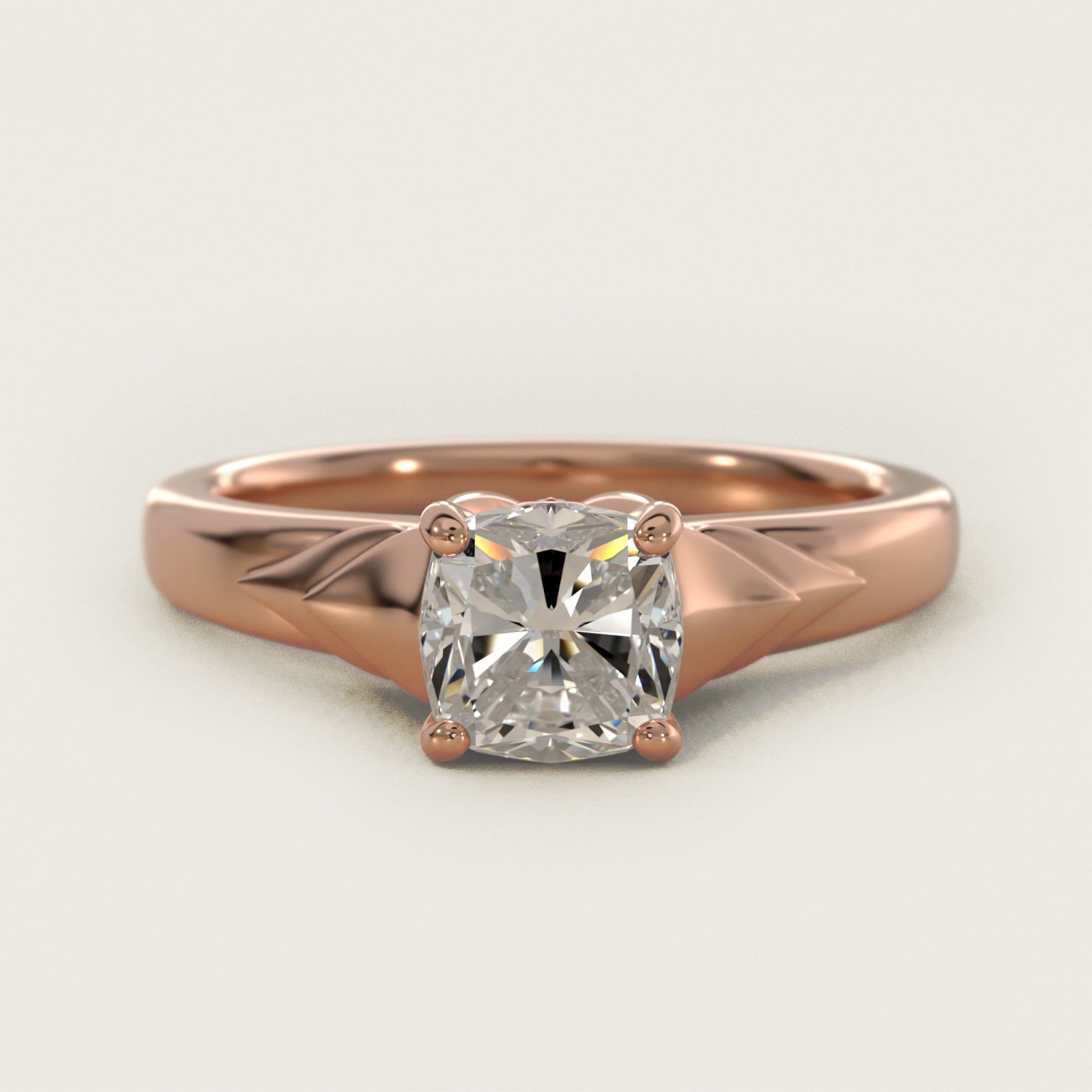 Chevron Solitaire Plus Engagement Ring in 14k Rose Gold - Cushion Center