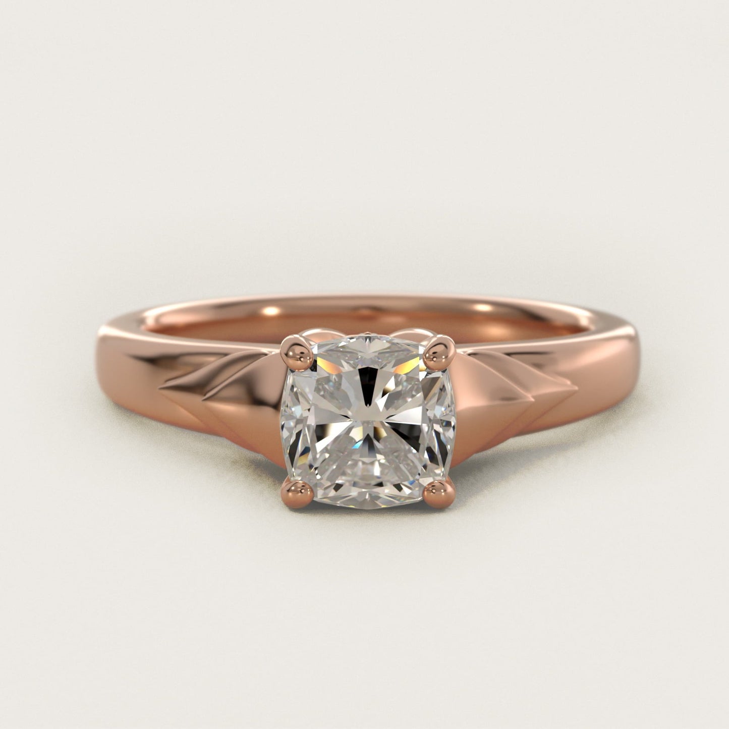 Chevron Solitaire Plus Engagement Ring in 18k Rose Gold - Cushion Center