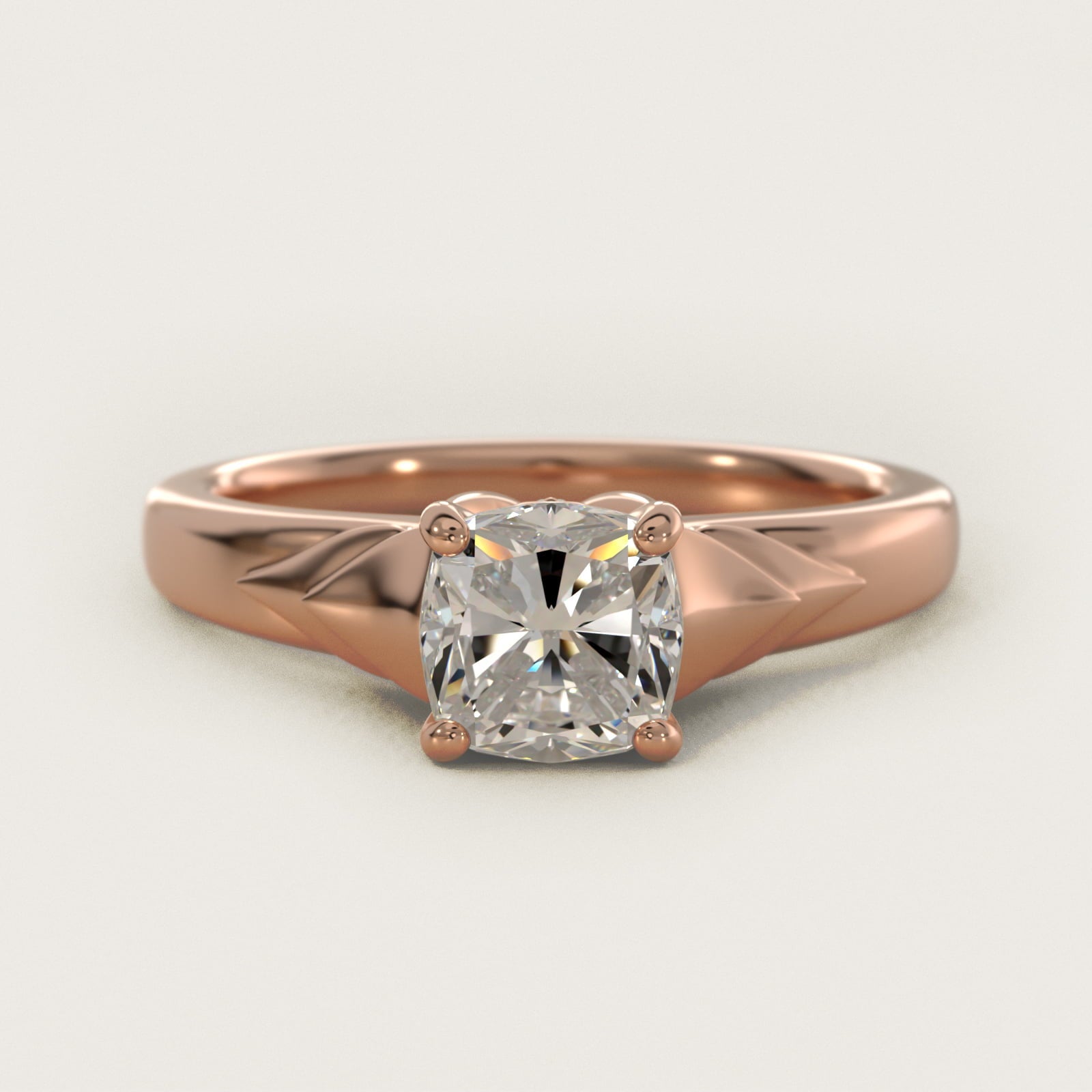 Chevron Solitaire Plus Engagement Ring in 18k Rose Gold - Cushion Center