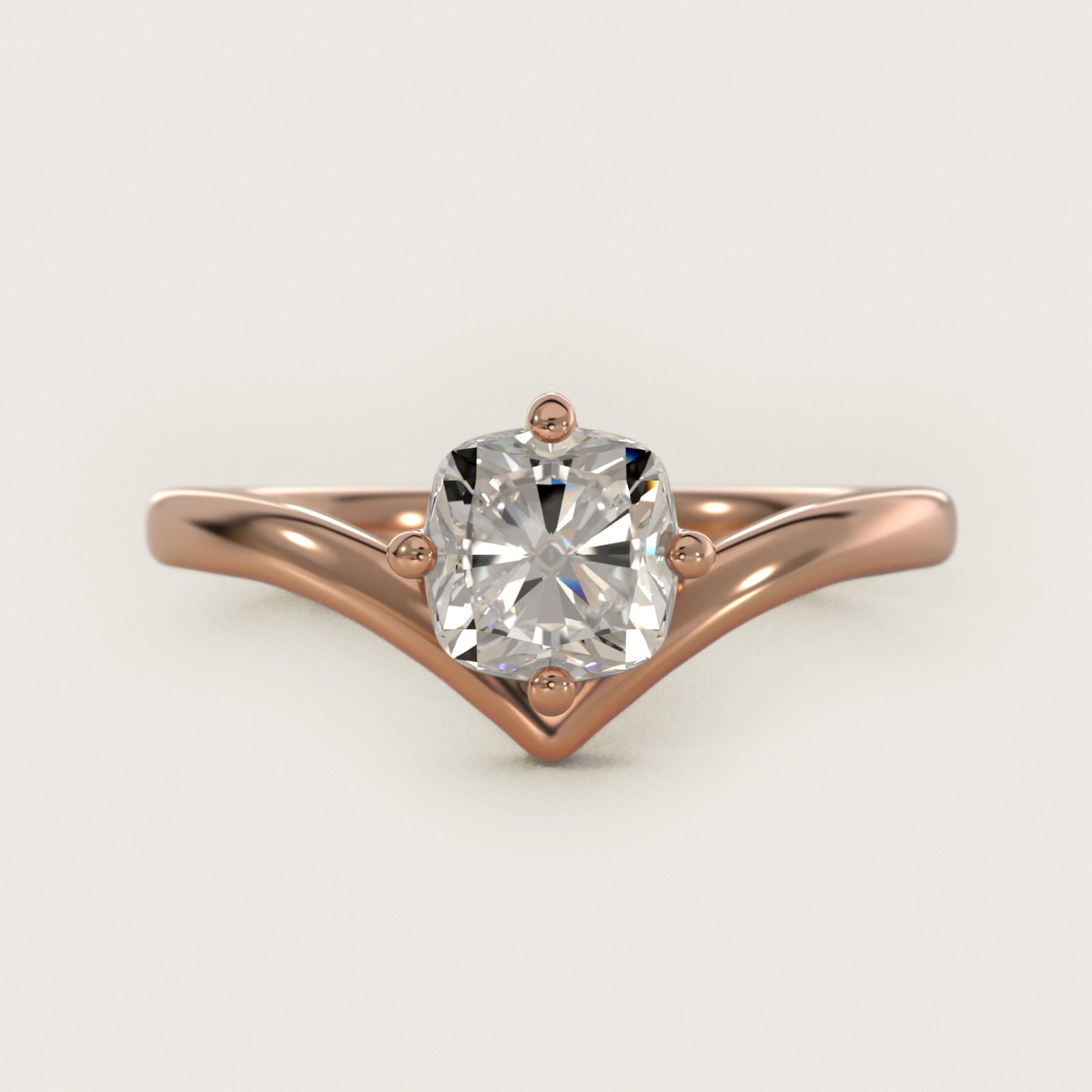 Chevron Solitaire Engagement Ring in 18k Rose Gold - Cushion Center