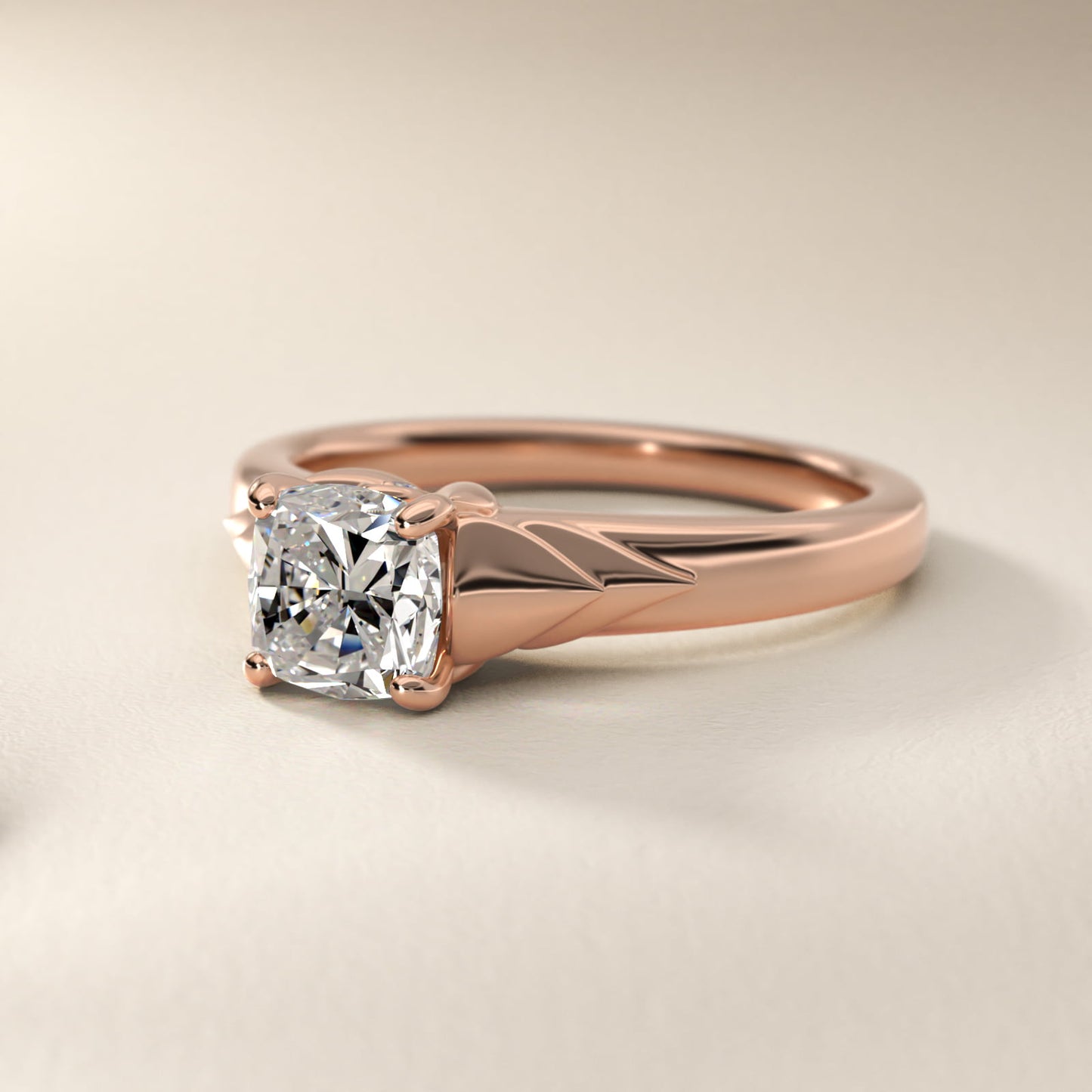 Chevron Solitaire Plus Engagement Ring in 14k Rose Gold - Cushion Center
