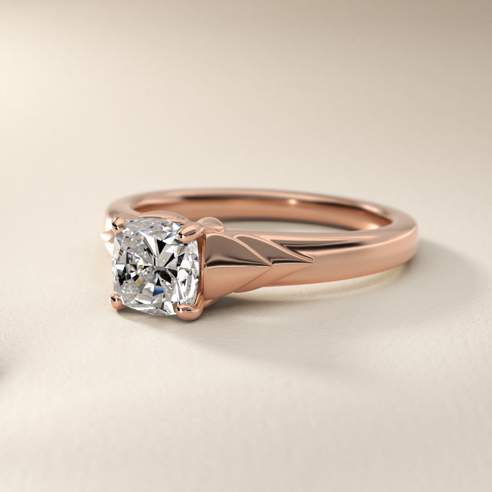 Chevron Solitaire Plus Engagement Ring in 14k Rose Gold - Cushion Center