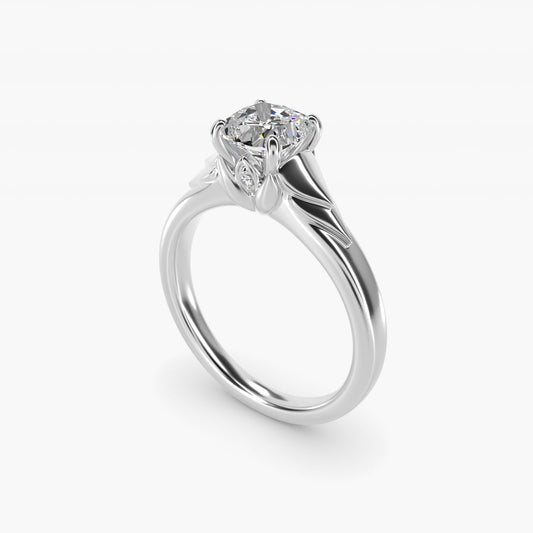 Chevron Solitaire Plus Engagement Ring in 14k White Gold - Cushion Center
