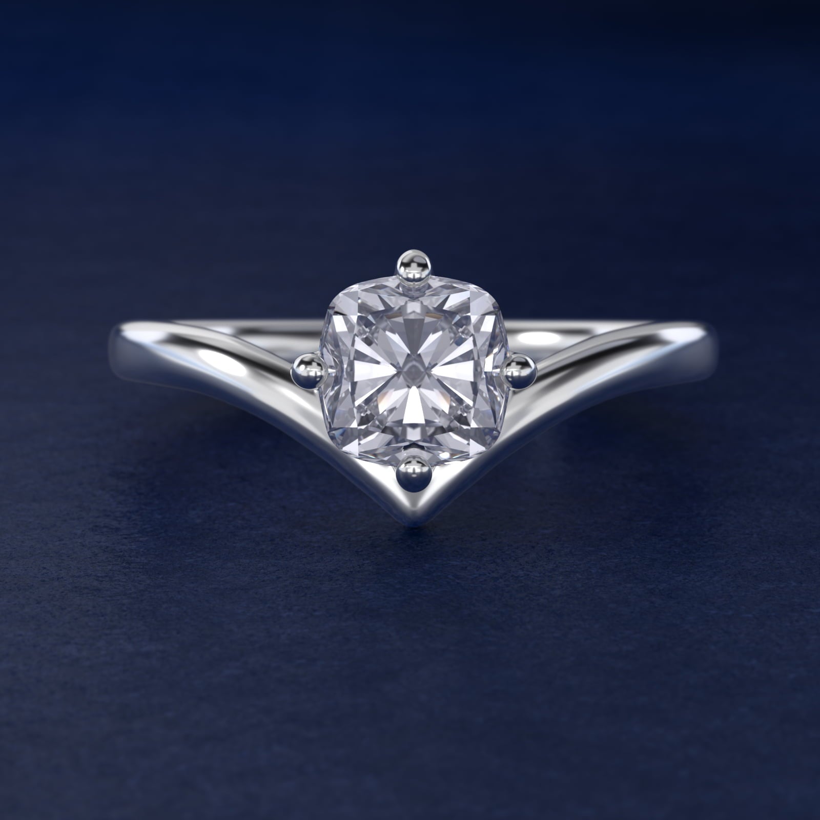 Chevron Solitaire Engagement Ring in 14k White Gold - Cushion Center