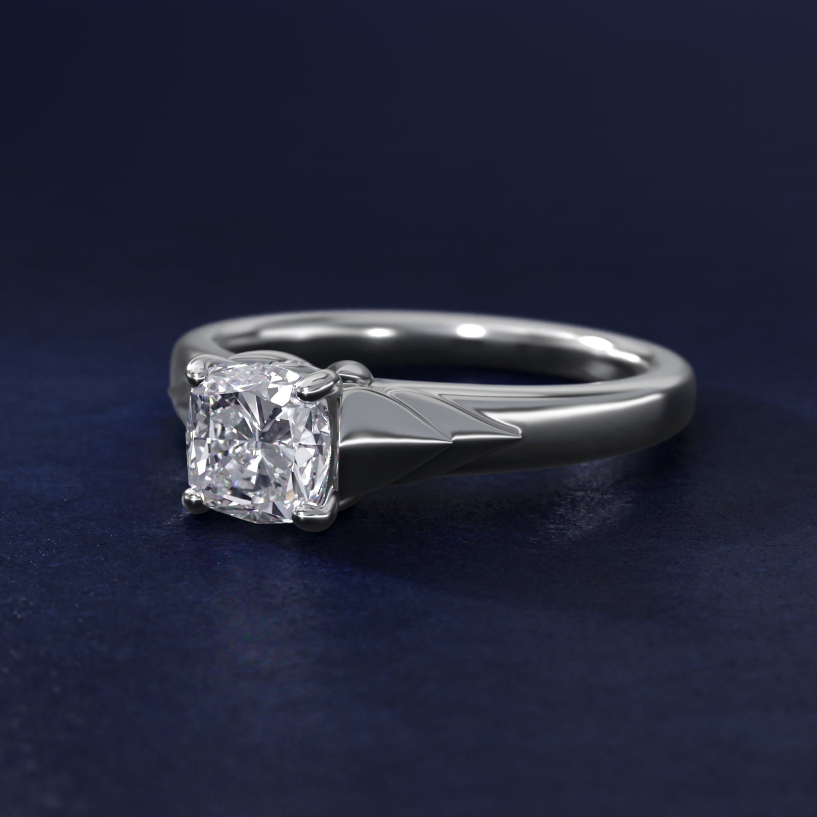 Chevron Solitaire Plus Engagement Ring in 18k White Gold - Cushion Center