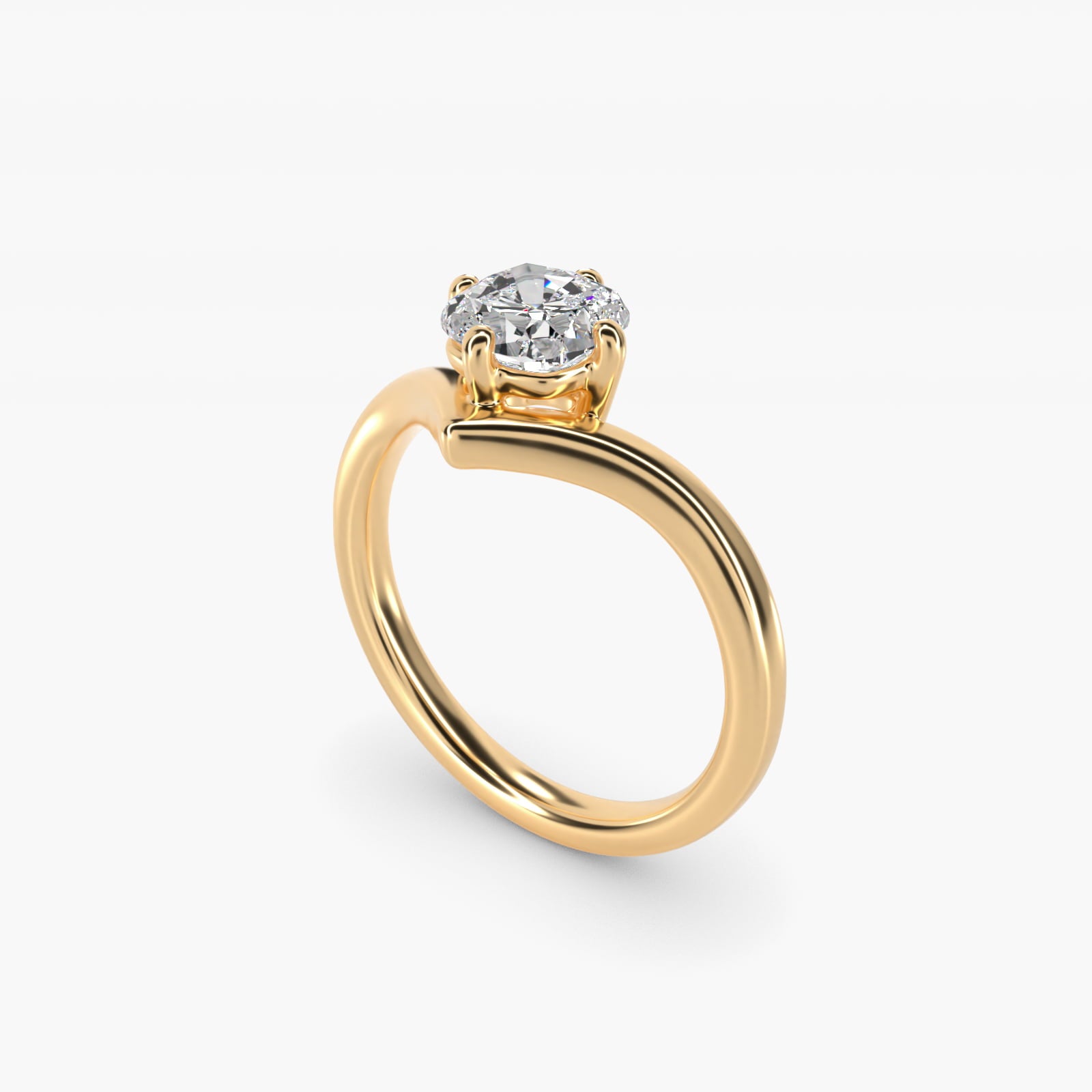 Chevron Solitaire Engagement Ring in 14k Yellow Gold - Cushion Center