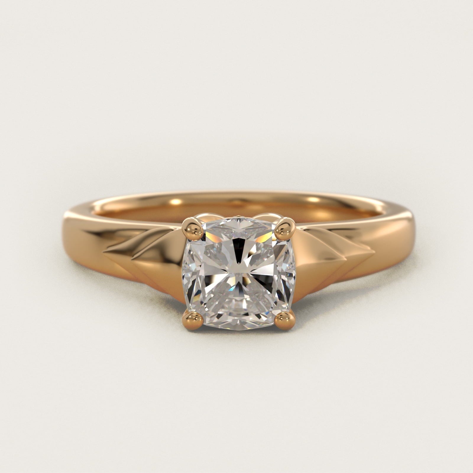 Chevron Solitaire Plus Engagement Ring in 18k Yellow Gold - Cushion Center