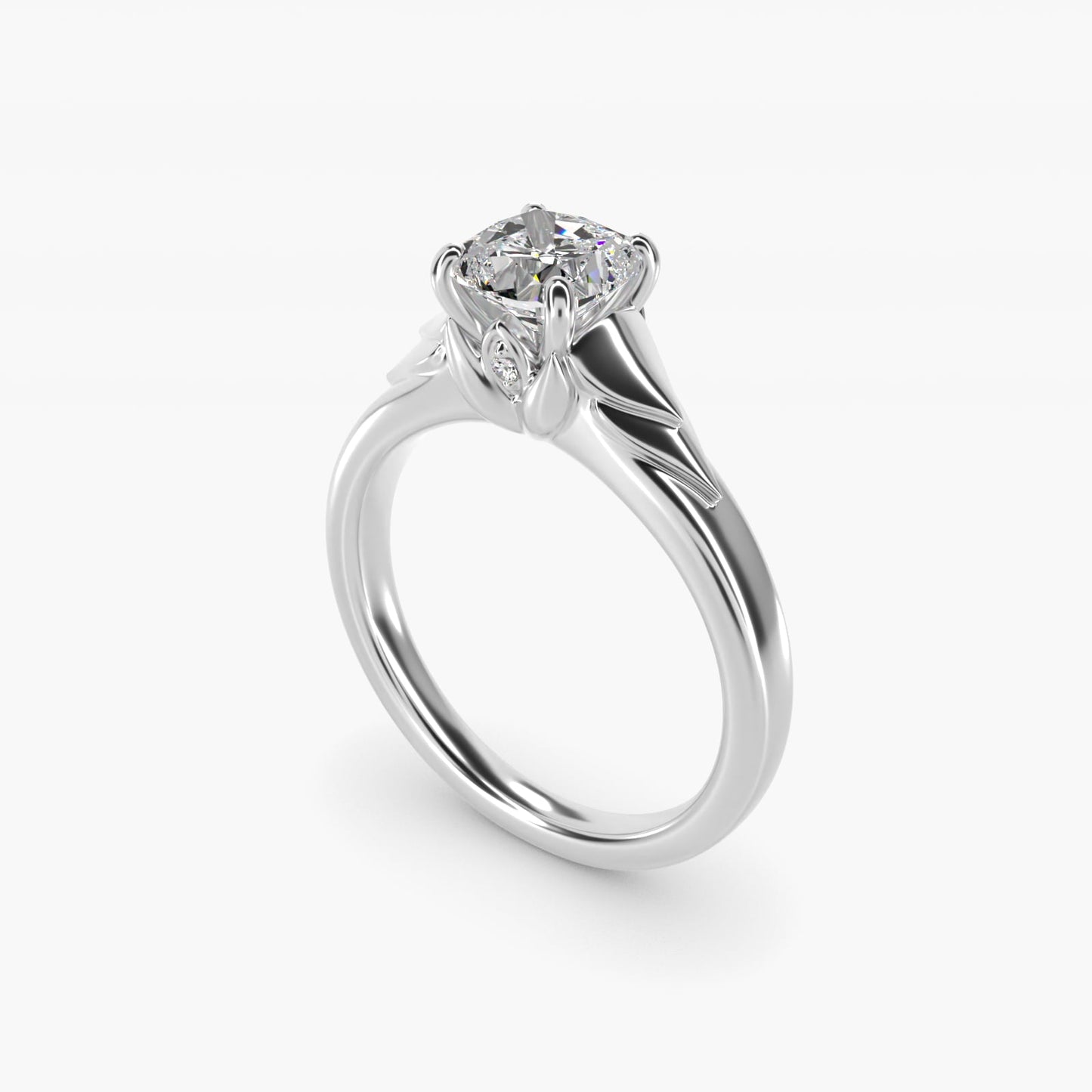 Chevron Solitaire Plus Engagement Ring in Platinum - Cushion Center