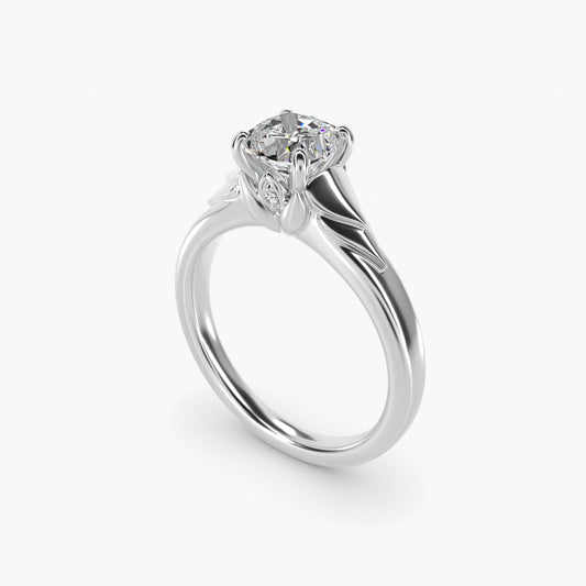 Chevron Solitaire Plus Engagement Ring in Platinum - Cushion Center