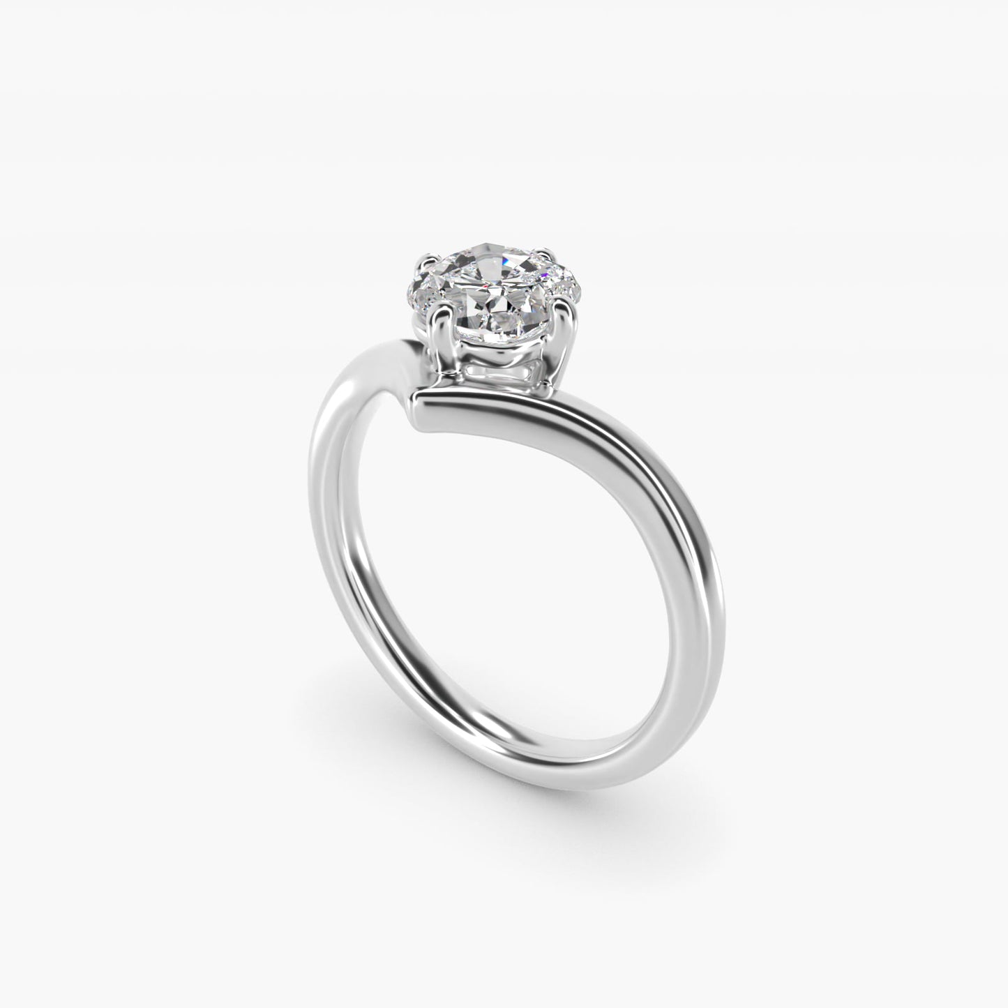 Chevron Solitaire Engagement Ring in Platinum - Cushion Center