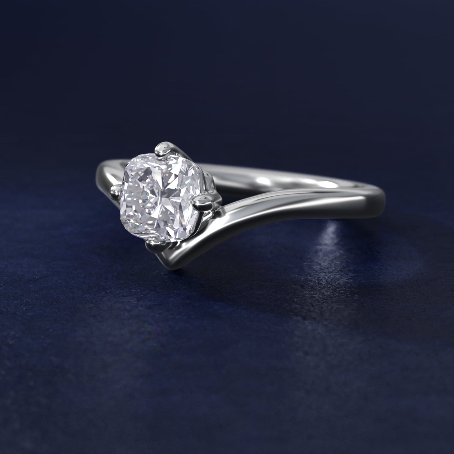 Chevron Solitaire Engagement Ring in Platinum - Cushion Center