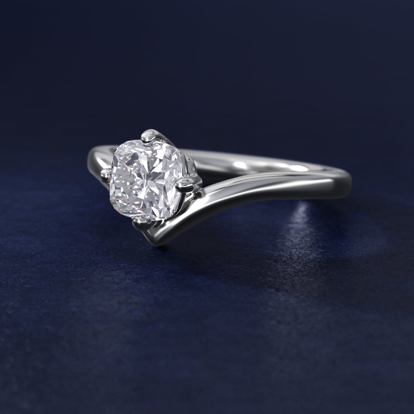 Chevron Solitaire Engagement Ring in Platinum - Cushion Center
