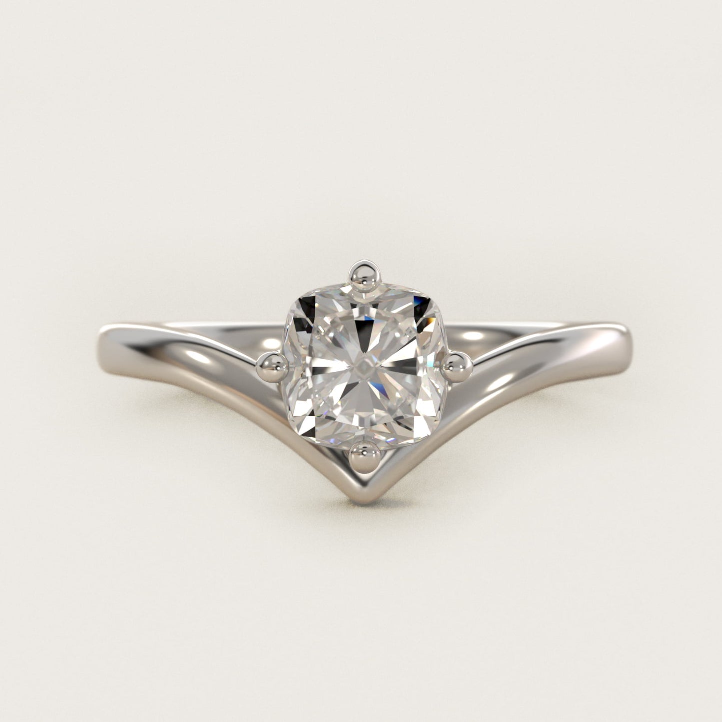 Chevron Solitaire Engagement Ring in Platinum - Cushion Center