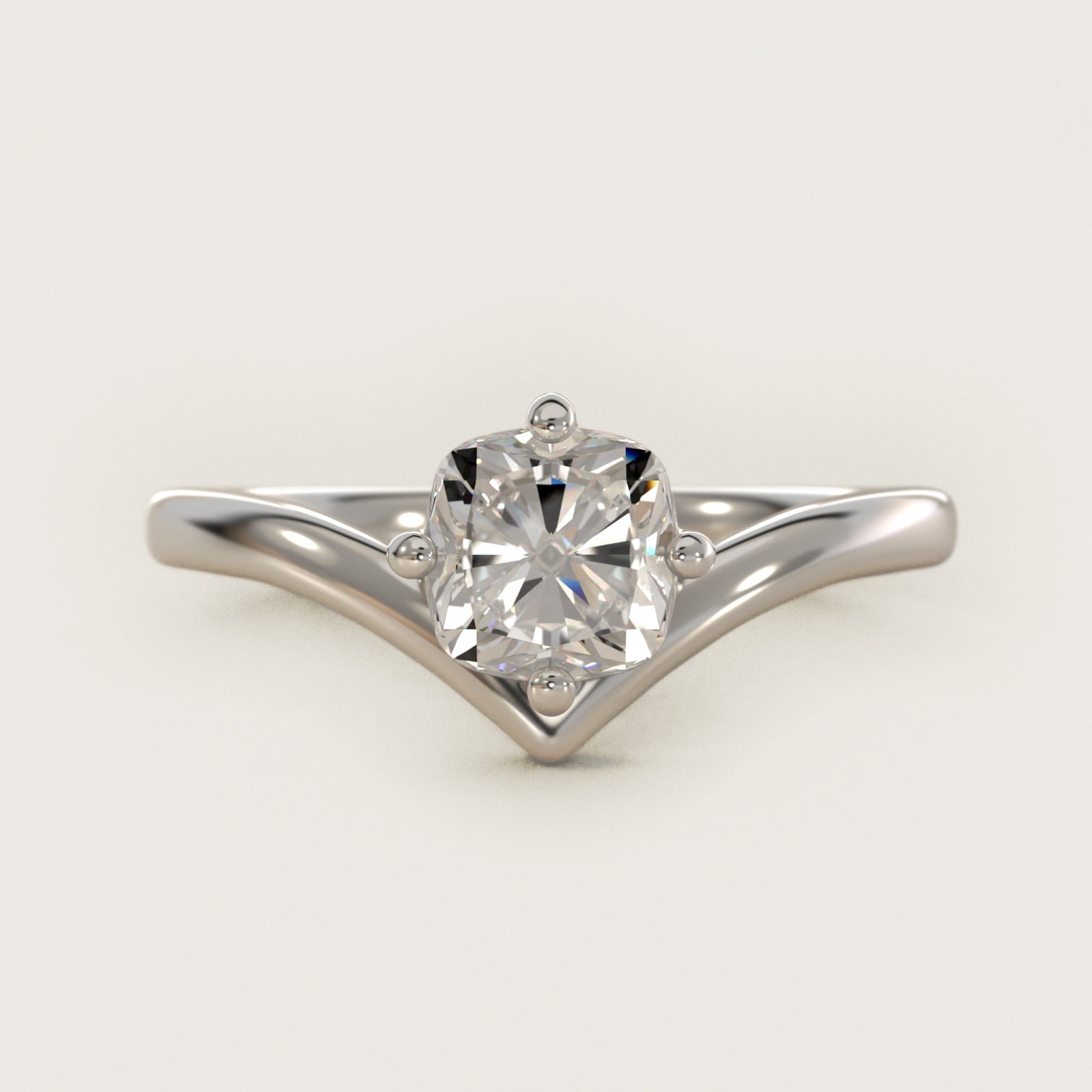 Chevron Solitaire Engagement Ring in Platinum - Cushion Center