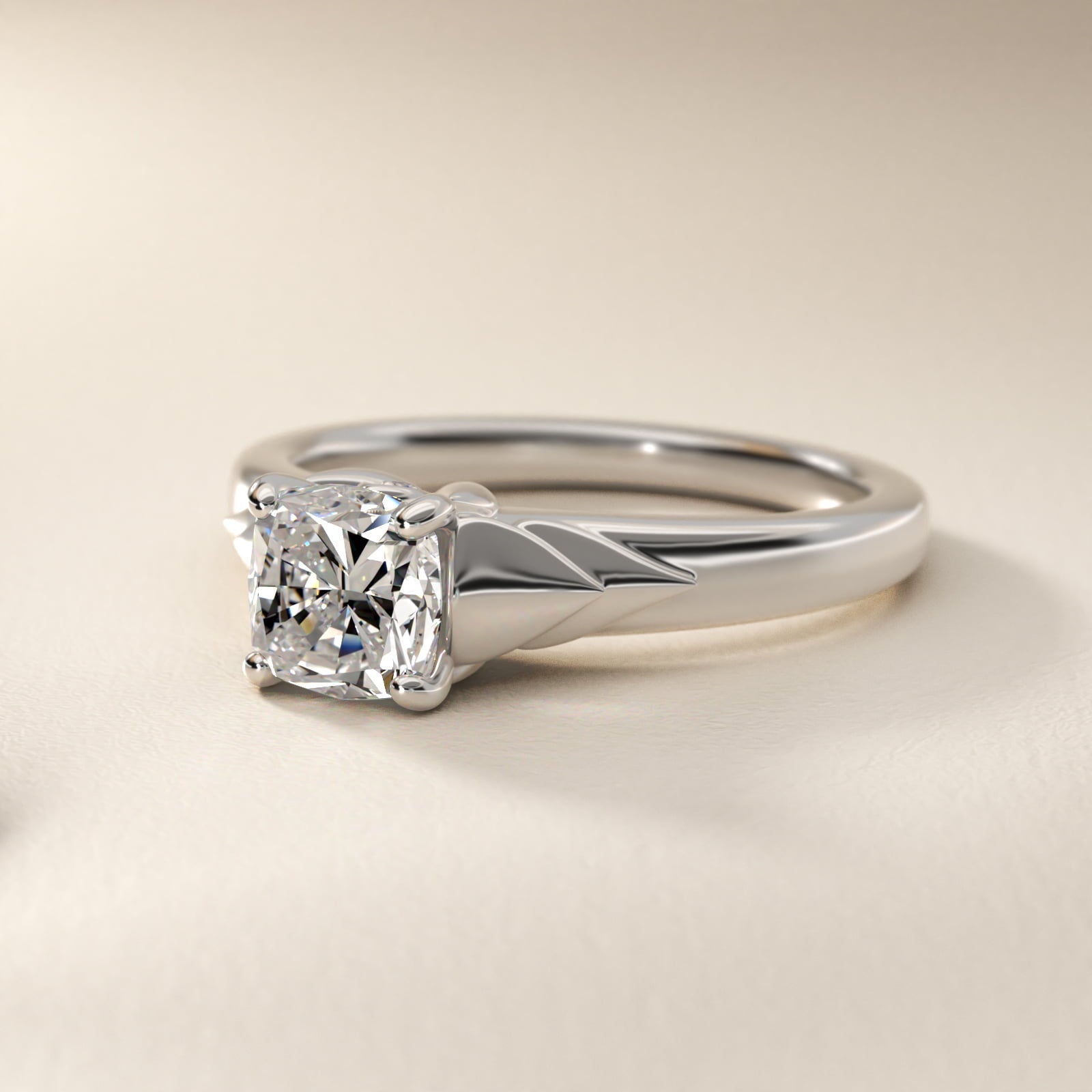 Chevron Solitaire Plus Engagement Ring in Platinum - Cushion Center