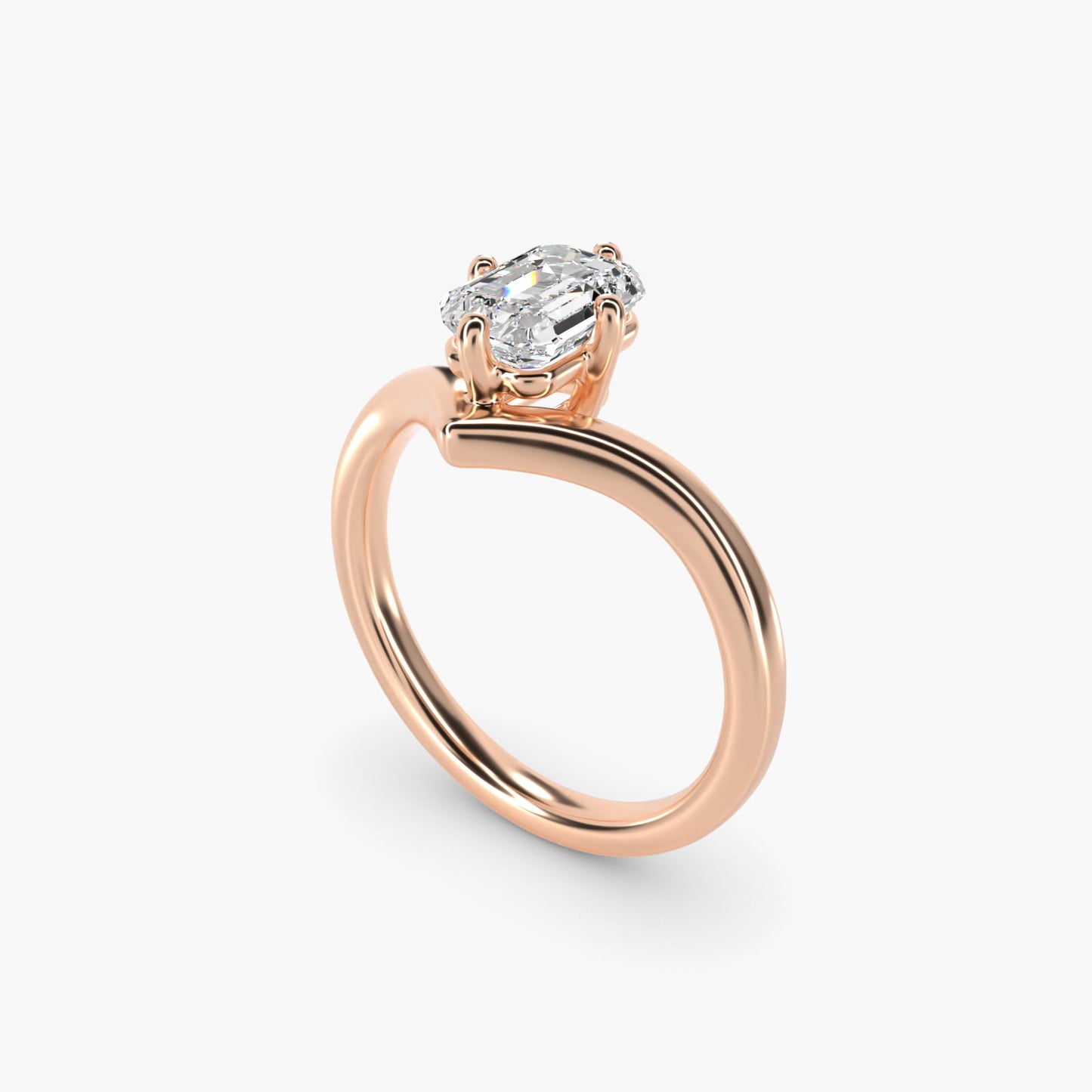 Chevron Solitaire Engagement Ring in 18k Rose Gold - Emerald Center