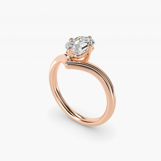 Chevron Solitaire Engagement Ring in 18k Rose Gold - Emerald Center
