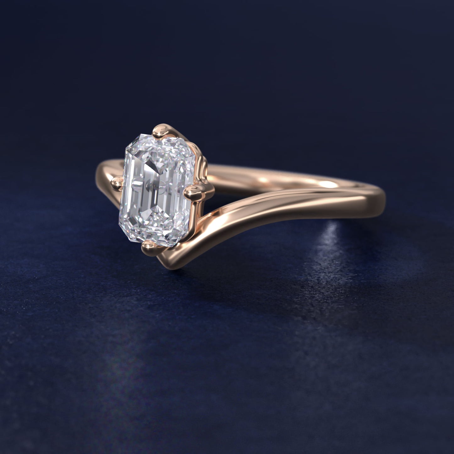 Chevron Solitaire Engagement Ring in 14k Rose Gold - Emerald Center