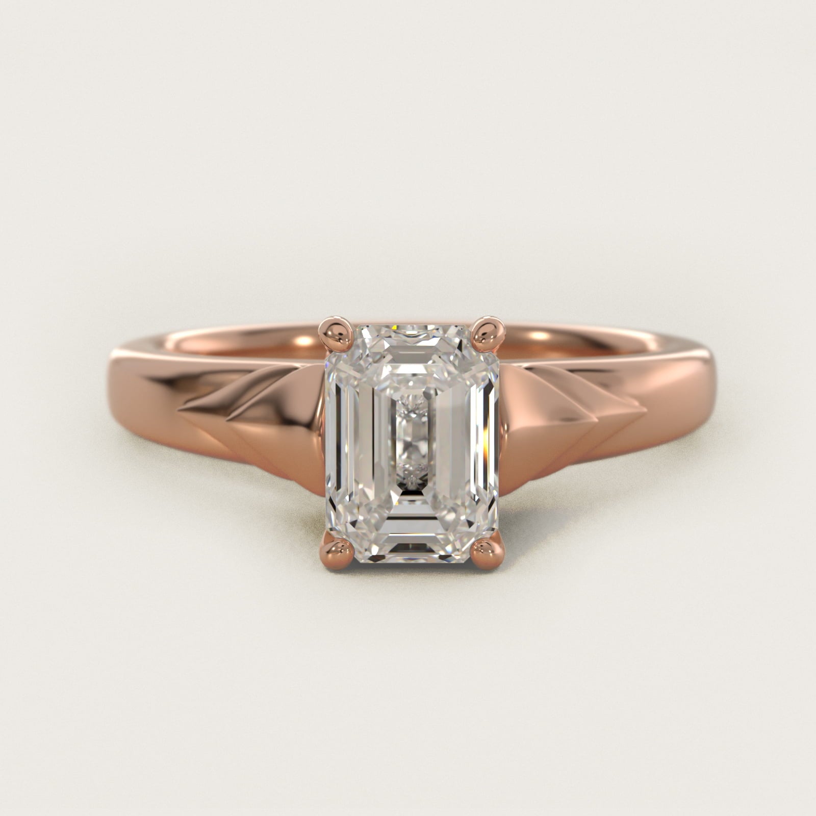 Chevron Solitaire Plus Engagement Ring in 14k Rose Gold - Emerald Center