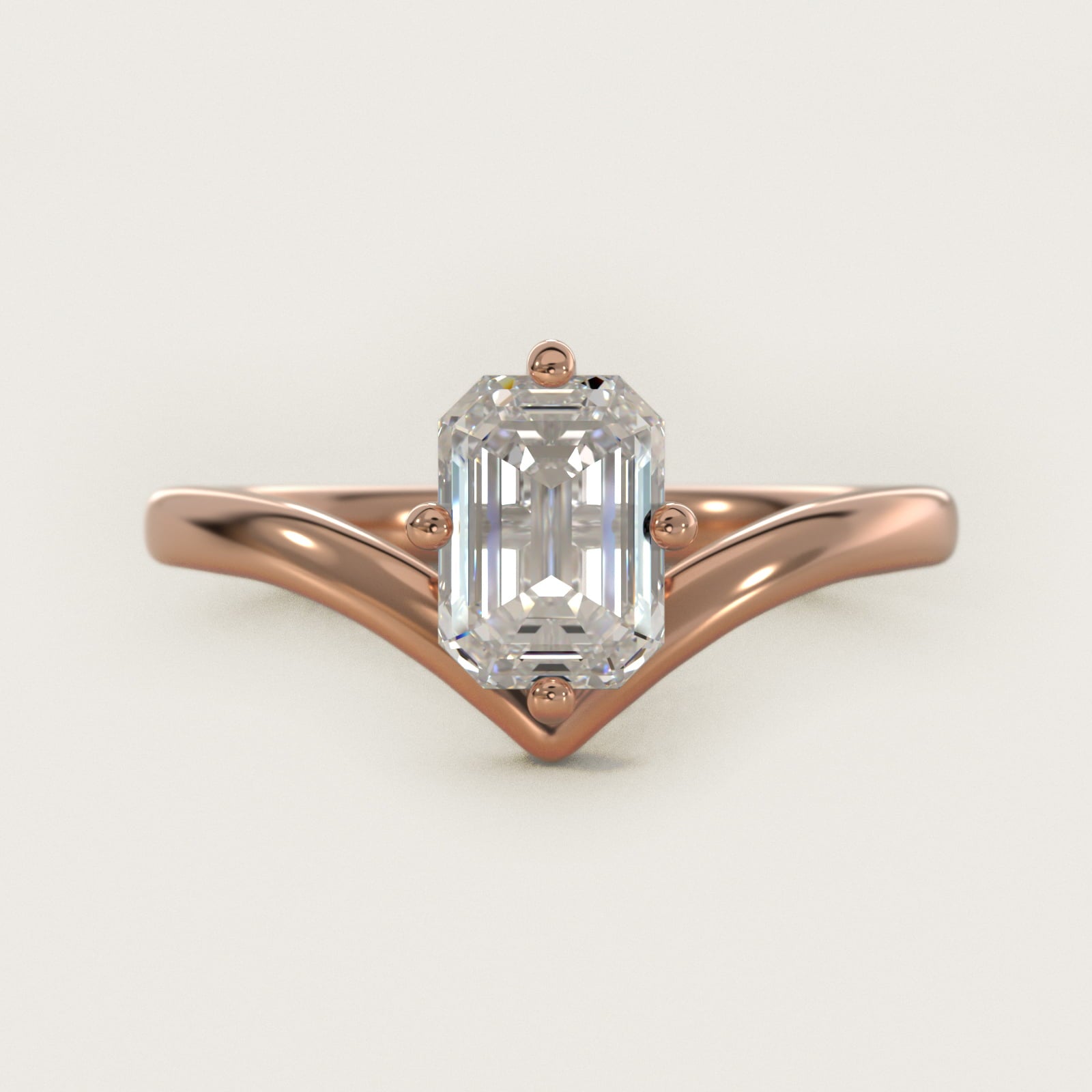 Chevron Solitaire Engagement Ring in 18k Rose Gold - Emerald Center