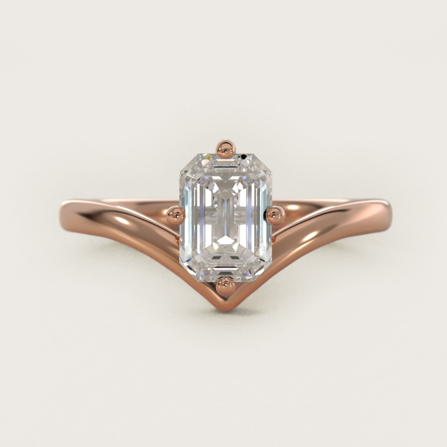 Chevron Solitaire Engagement Ring in 14k Rose Gold - Emerald Center