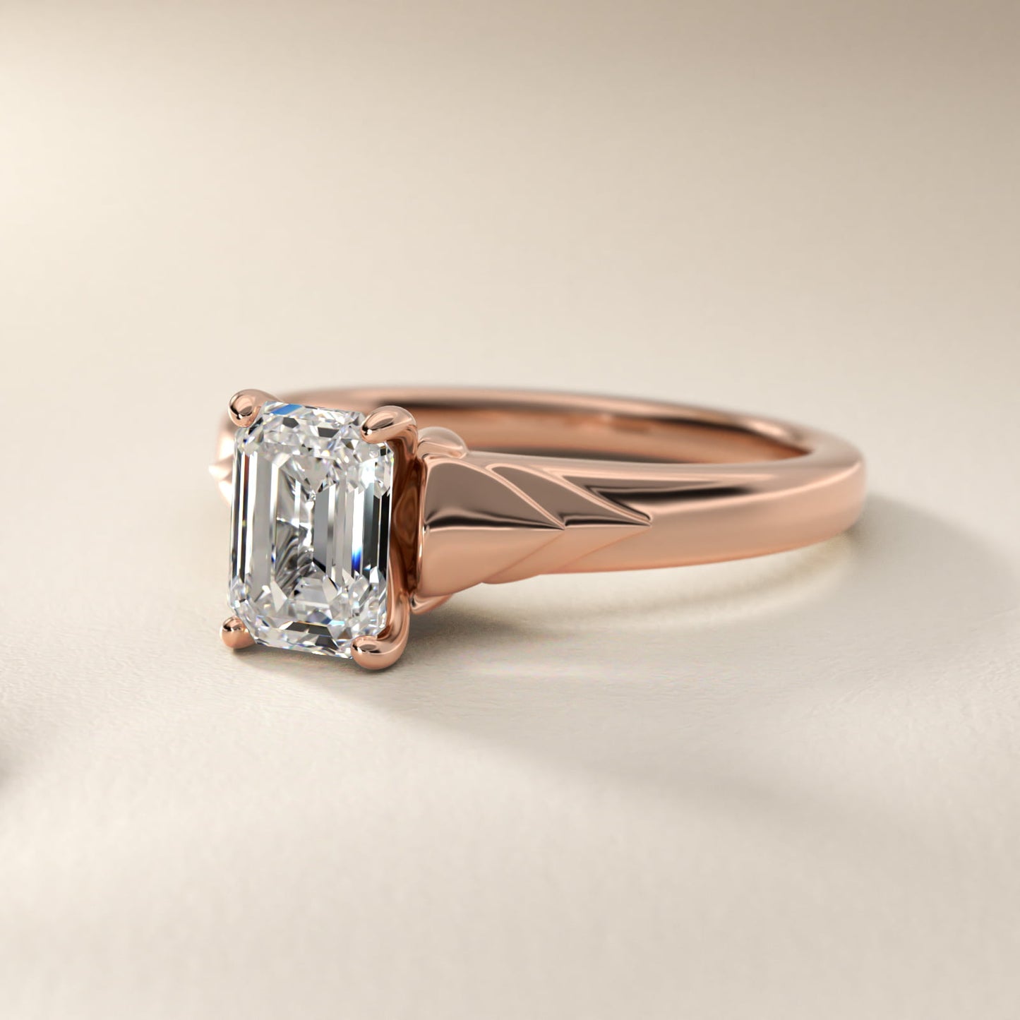 Chevron Solitaire Plus Engagement Ring in 14k Rose Gold - Emerald Center