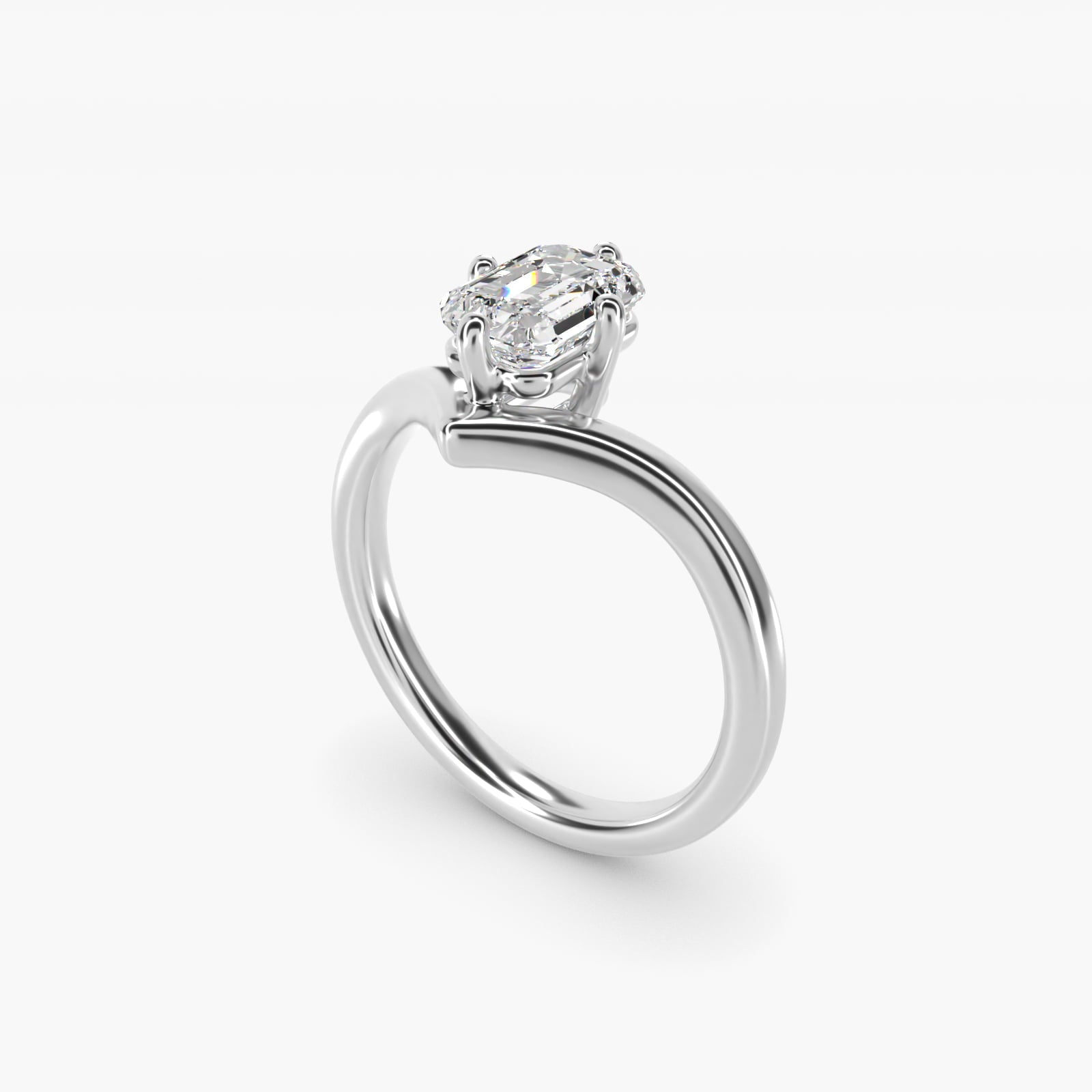 Chevron Solitaire Engagement Ring in 18k White Gold - Emerald Center